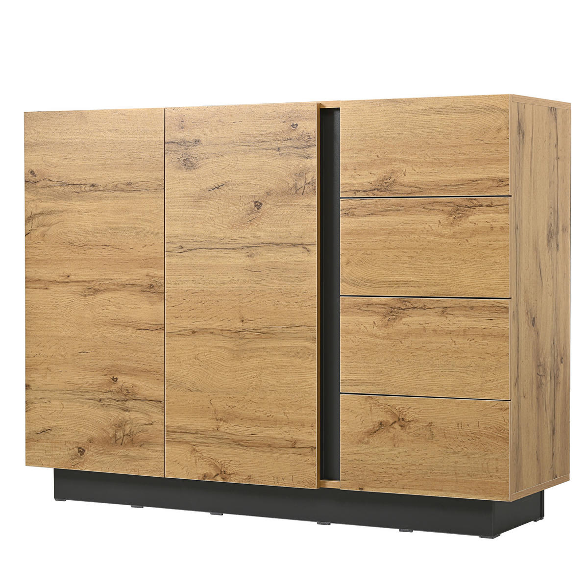 SIDEBOARD aus Spanplatte 120/35,5/90,5 cm mit 4 Schubladen, 2 Türen und Push-to-open, Schwarz/Natur - Naturfarben, Holzwerkstoff (120/90.5/35.5cm) - Redom
