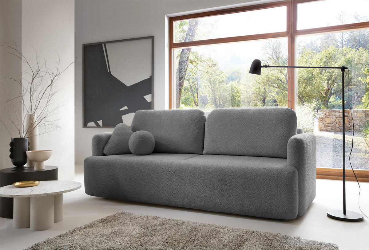 SCHLAFSOFA Lambina Grau Boucle - Schwarz/Grau, Kunststoff/Textil (227/92/104cm) - Selsey