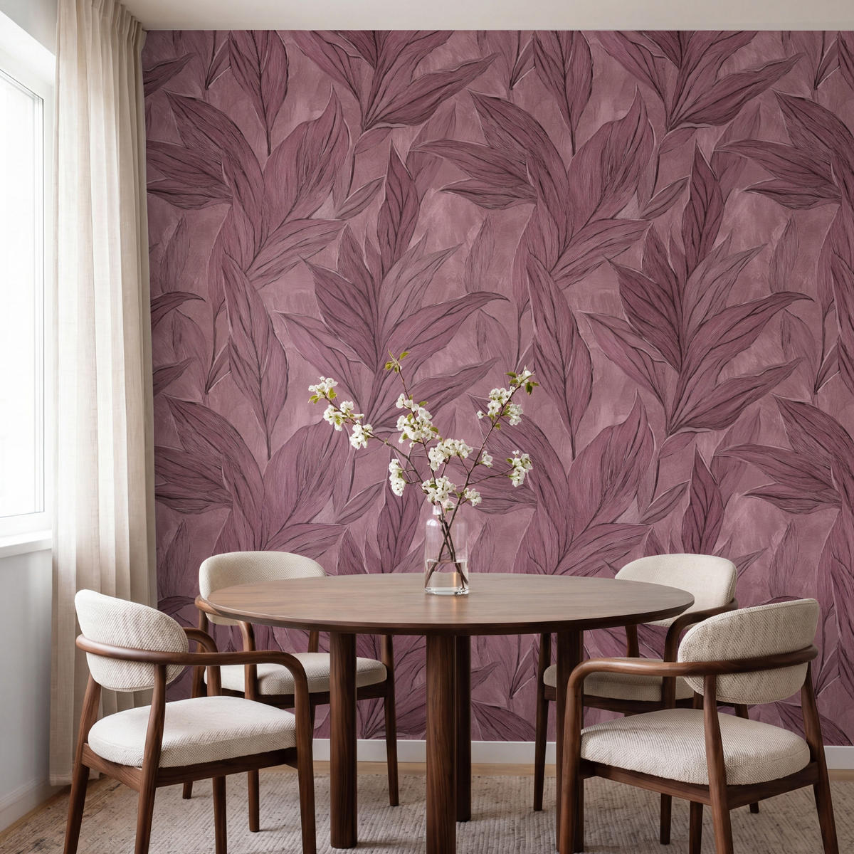 TAPETE - Blätter - Muster - Lila - 200x220 cm - Altrosa, Papier (200/220cm) - OnlyWow