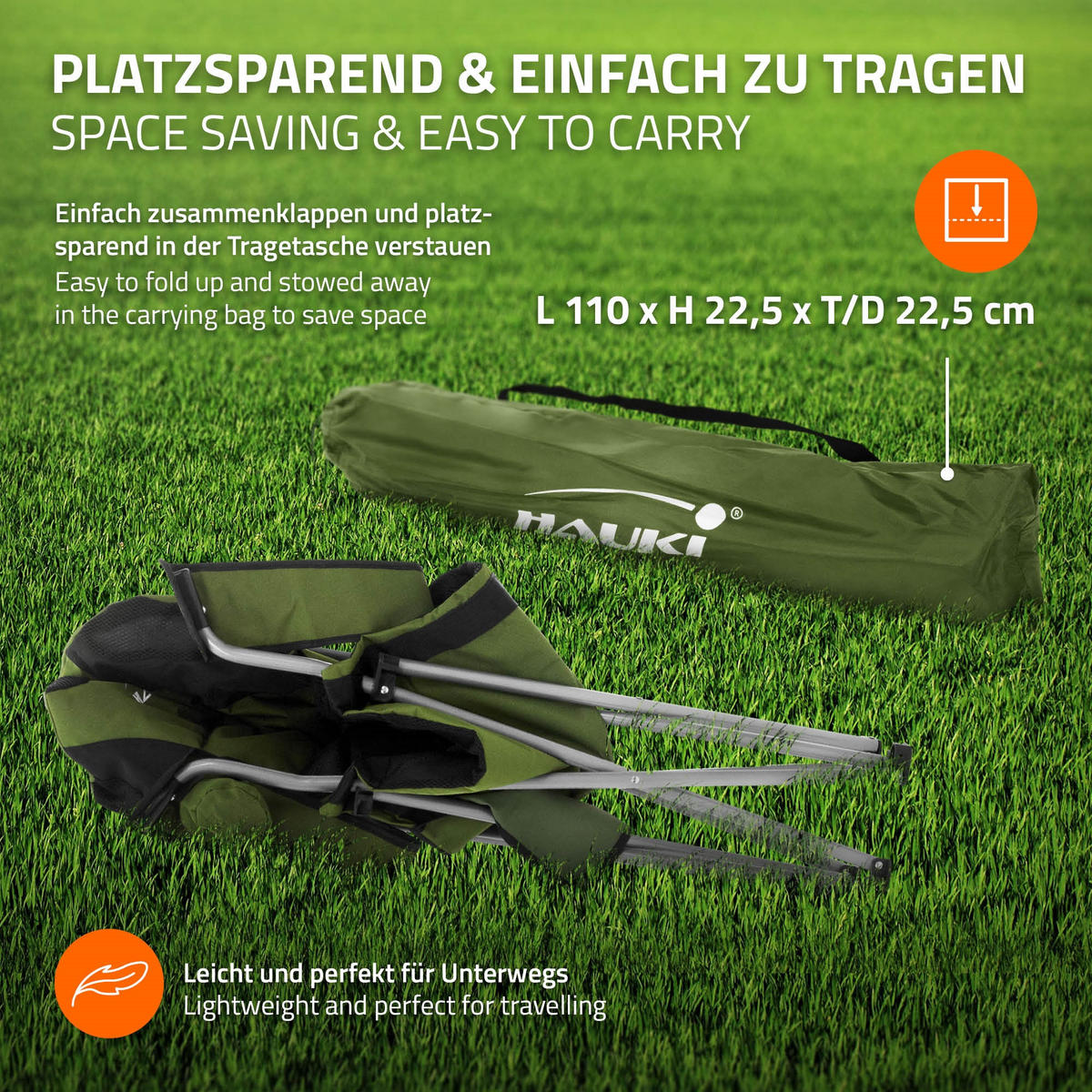 KEMPINGOVÁ ŽIDLE khaki - zelená barva, kov (95/110/56cm) - Hauki