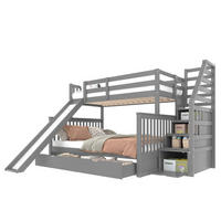 ETAGENBETT aus Kiefer 90x200/140x200 cm Grau mit Rutsche, Treppe und Schubladen - Grau, Holz (90/200cm) - Modfu