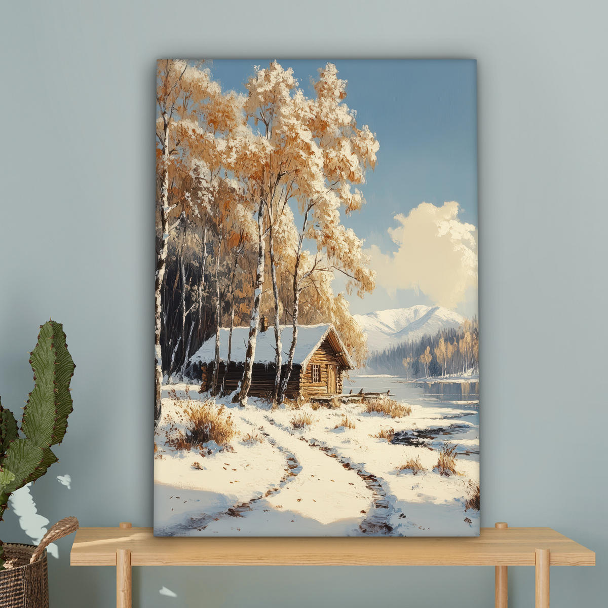 LEINWANDBILD Winter - Schnee - Zuhause - Natur Wanddeko 40x60 cm - Hellbraun, Textil (40/60cm) - MuchoWow