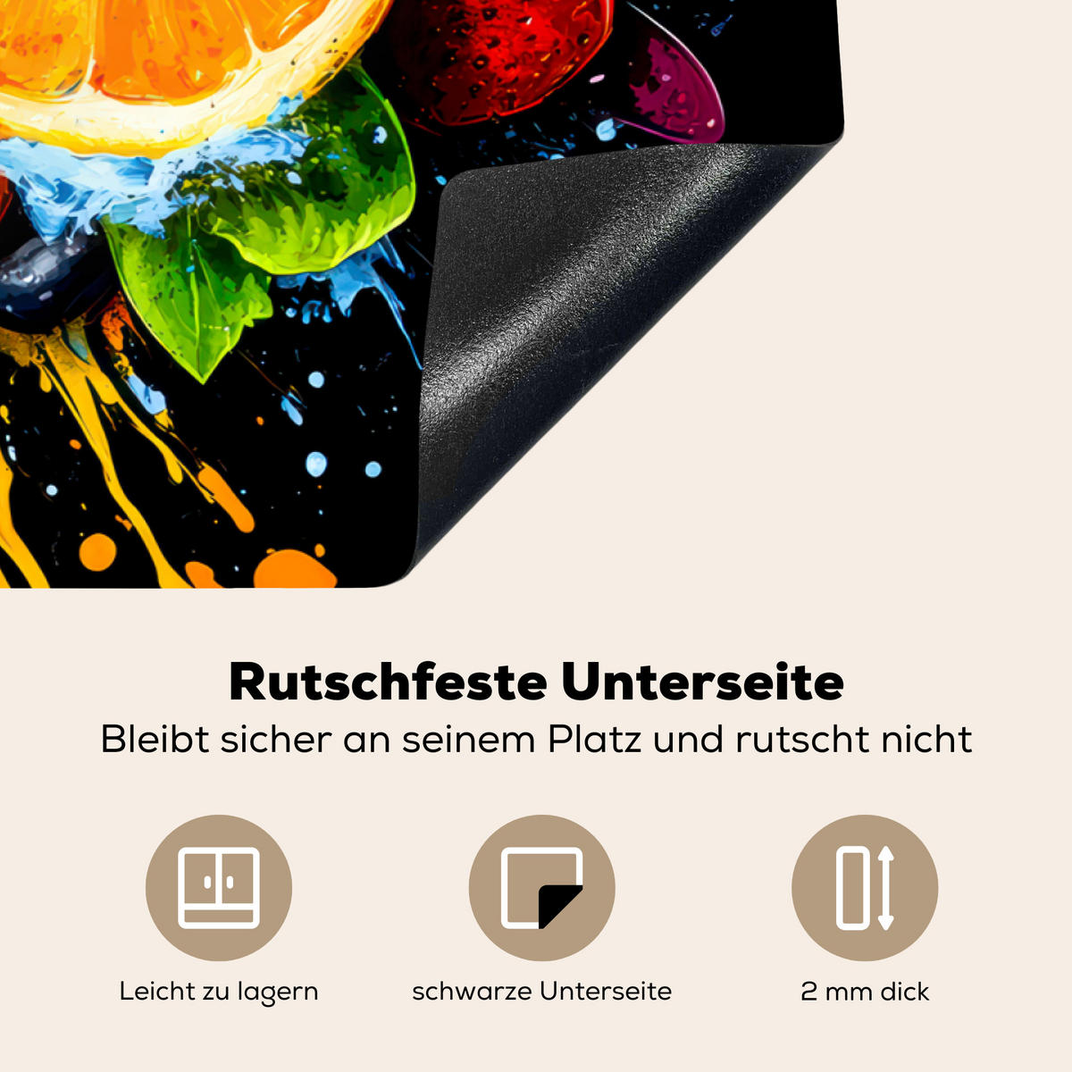 HERDABDECKPLATTE Obst - Graffiti - Bunt - Orange - Erdbeere - Abstrakt 83x51 cm - Orange, Kunststoff (83/0.2/51.5cm) - MuchoWow
