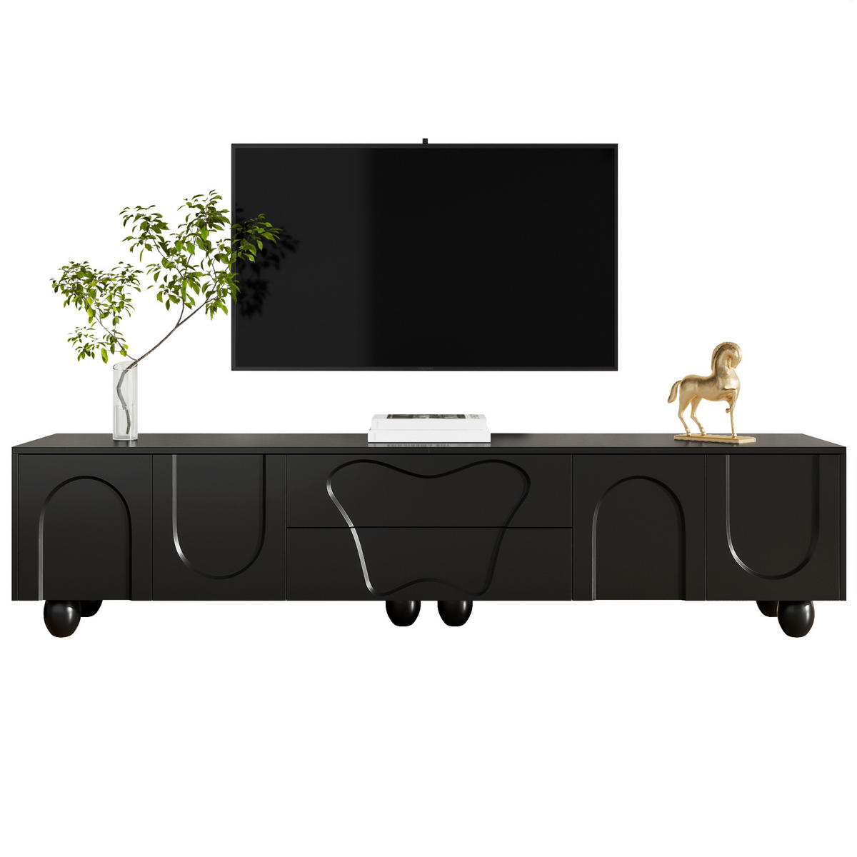 TV-SCHRANK 180/40/42 cm schwarz PB mit Naturholzbeinen und vielseitigem Stauraum - Schwarz, Holzwerkstoff (180/42/40cm) - OKWISH
