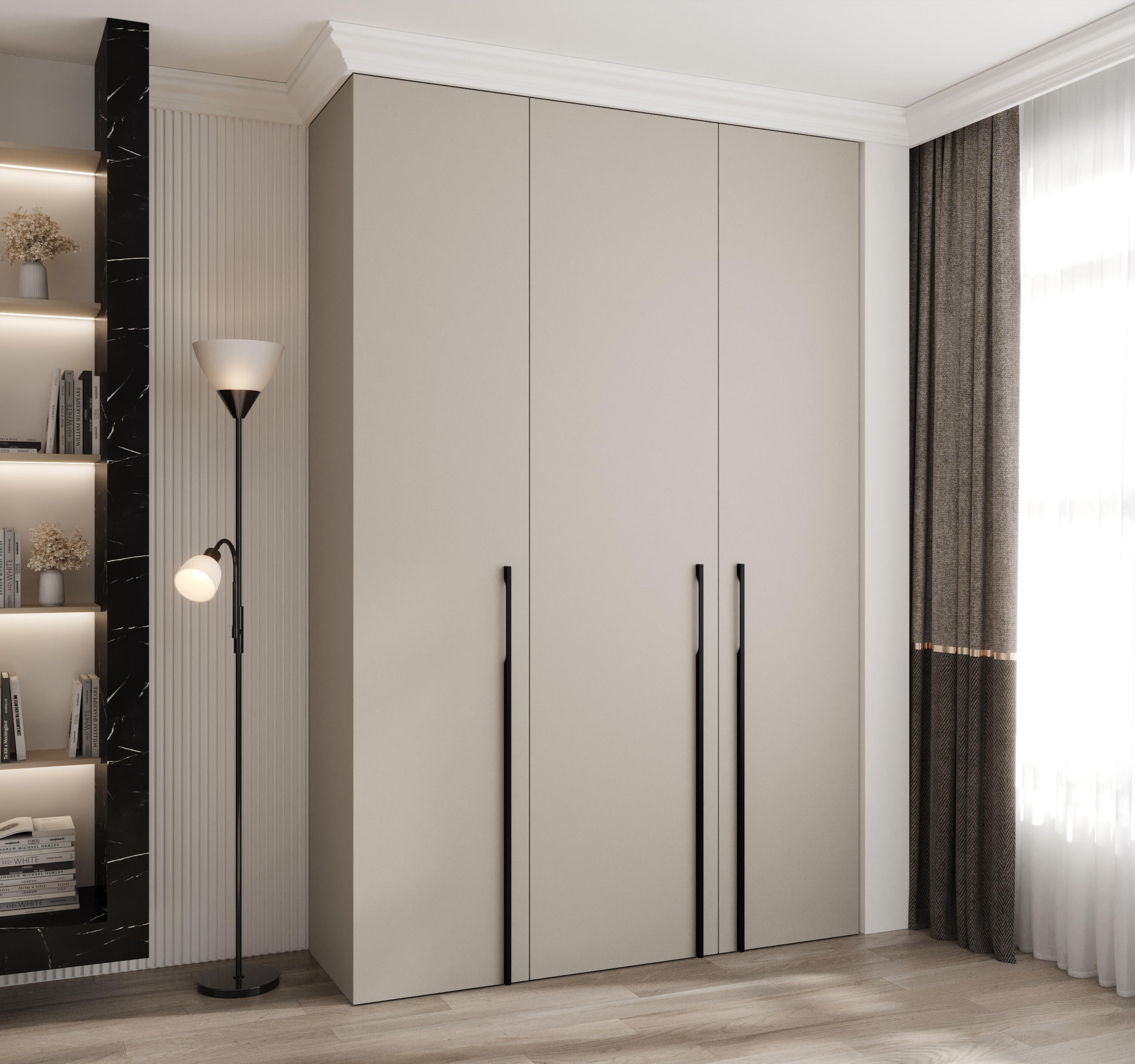 DREHTÜRENSCHRANK 245,5/160/50 3-türig - Kaschmir/Schwarz, Holz/Metall (160/245.5/50cm) - Abiks Möbel