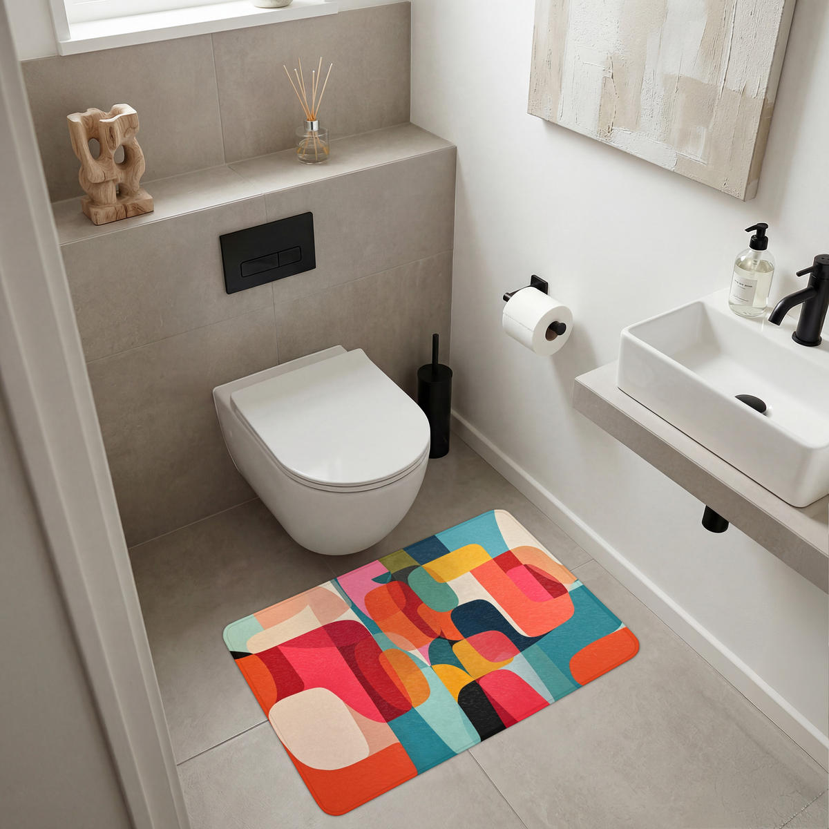 KOUPELNOVÁ PŘEDLOŽKA Tvary - barevné - abstraktní - letadla 90x60 cm - různobarevná, textil/plast (90/60cm) - OnlyWow