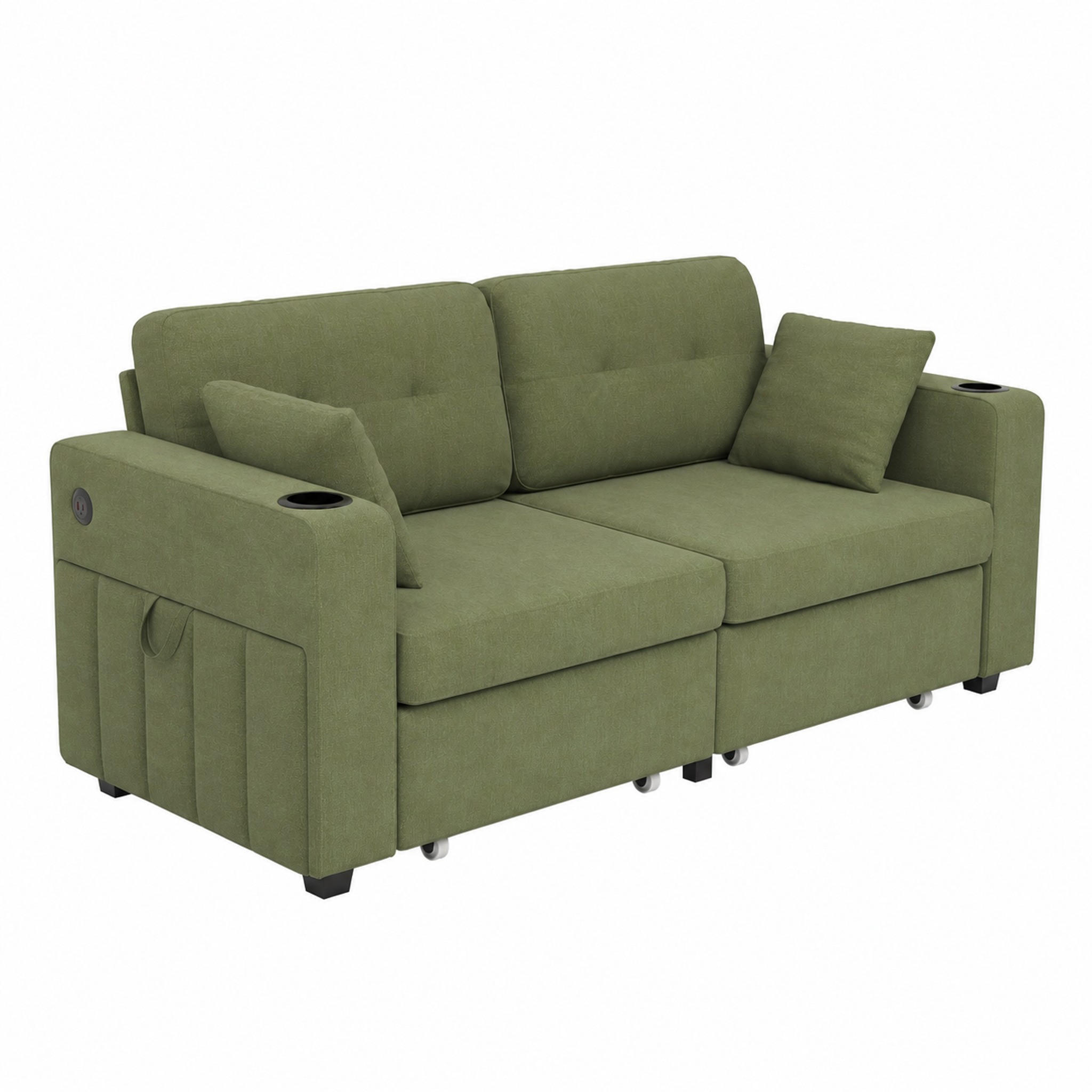 SOFA mit Stauraumschubladen und USB 172 x 75 x 82 cm Chenille Olive - Olivgrün, Holzwerkstoff (172/82/75cm) - Meubliv