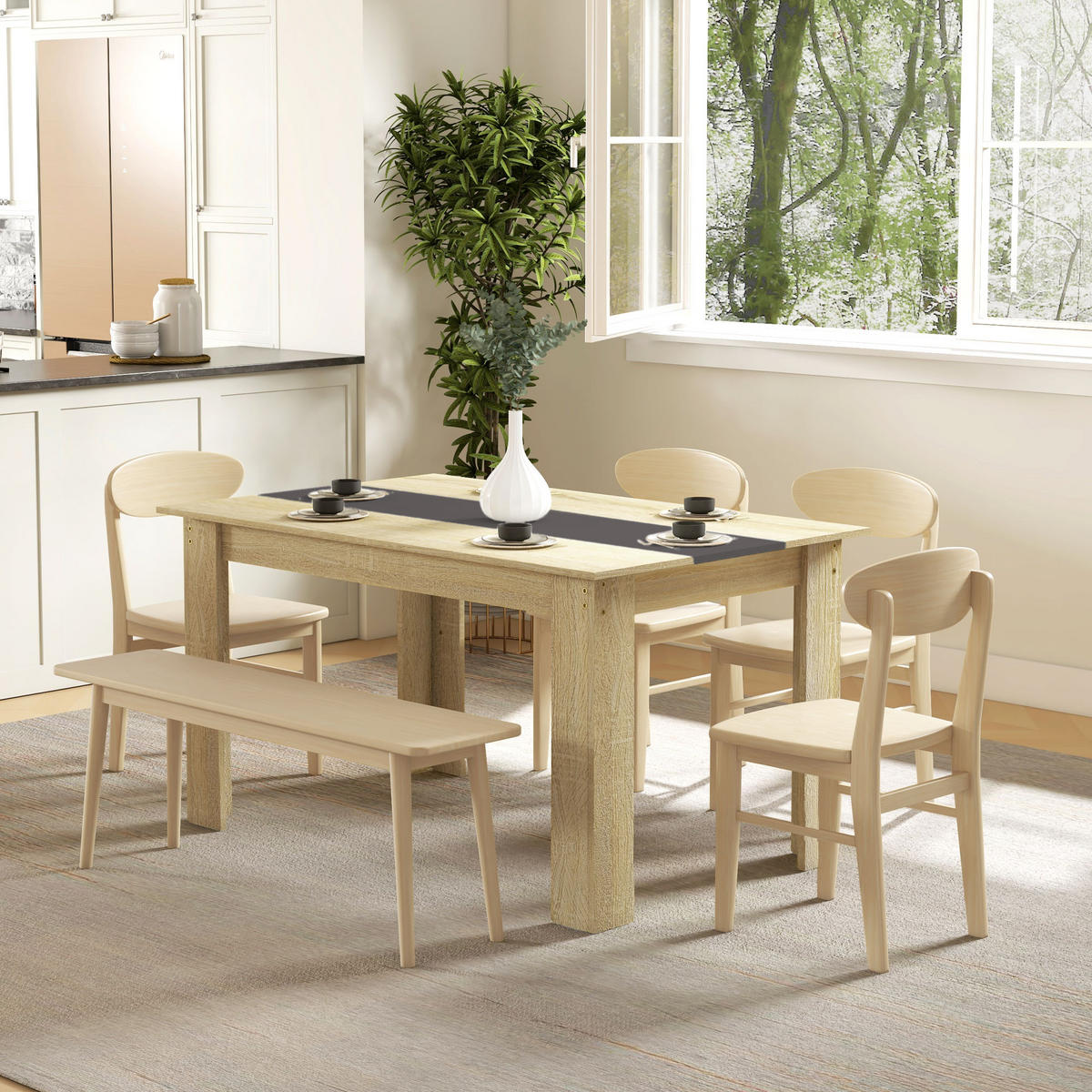 ESSTISCH Naturfarben Schwarz Skandinavischer Stil 140/89,5/75,5 cm - Eichefarben, Holz (89.5/140/75cm) - PANGIVO