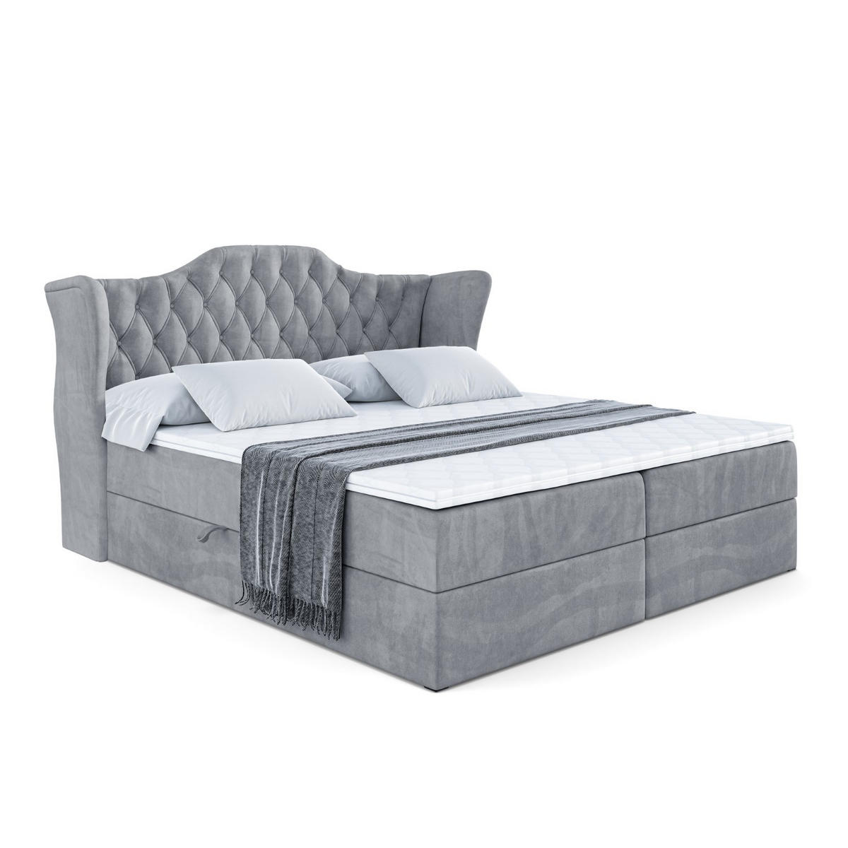 BOXBETT mit Matratze H4 und Lattenrost - VILA - 200x200 cm - H4 - Grau - Grau, Holzwerkstoff (200/200cm) - ALTDECOR