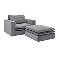 LOVESEAT Set grau Cord, Loungesessel inklusive Hocker - Beige/Grau, Holz/Kunststoff (176/83/125cm) - Furn.Design