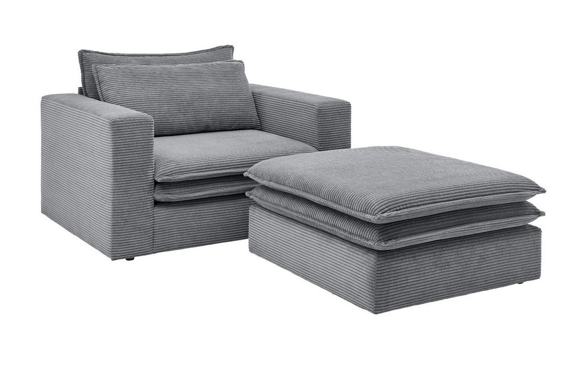 LOVESEAT Set grau Cord, Loungesessel inklusive Hocker - Beige/Grau, Holz/Kunststoff (176/83/125cm) - Furn.Design