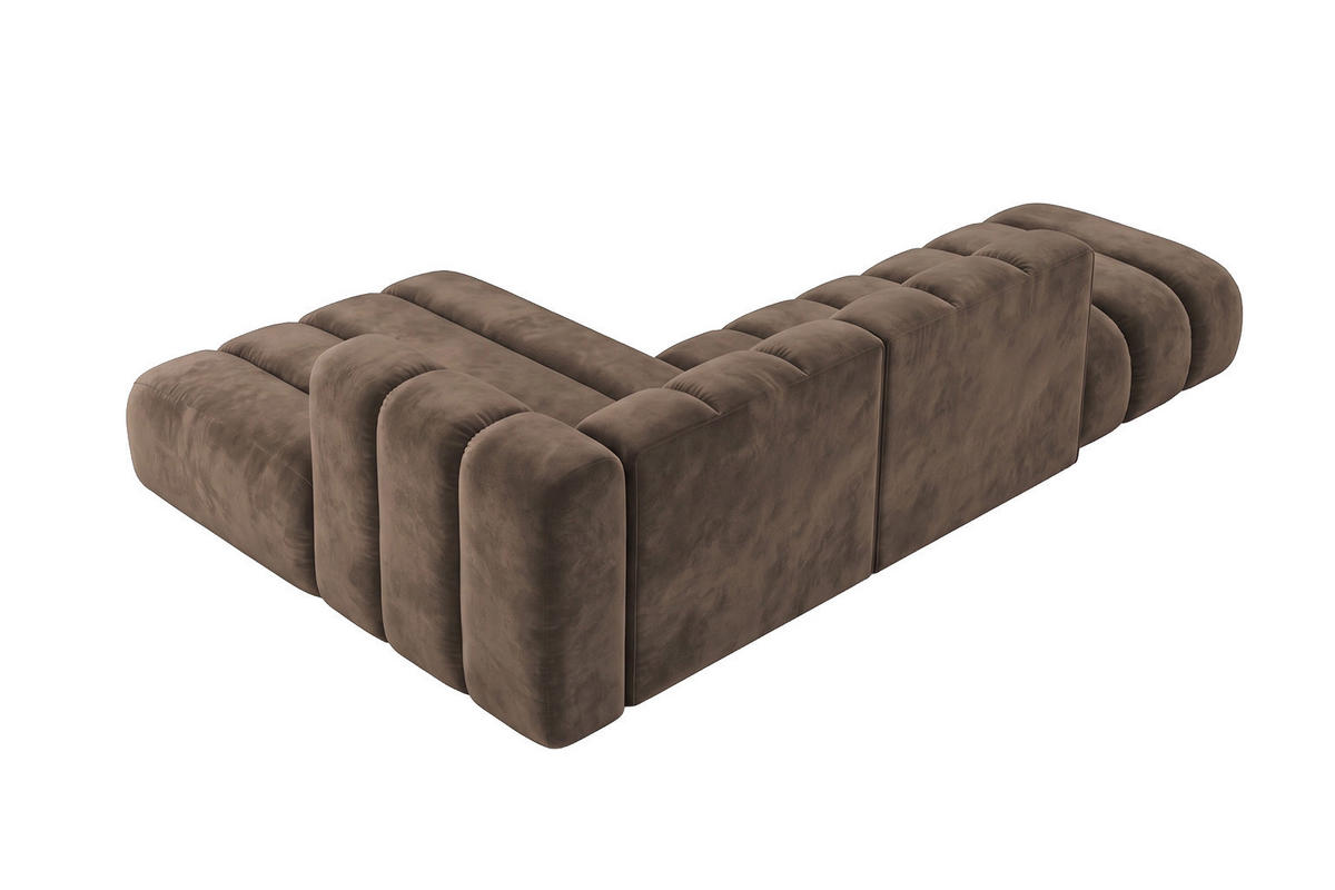ECKSOFA Modulares In L-Form Mit Hocker, Velvet-Stoff Riviera, Braun, Links, GRAND Mini - Braun, Holz (295/179cm) - Kaiser Möbel
