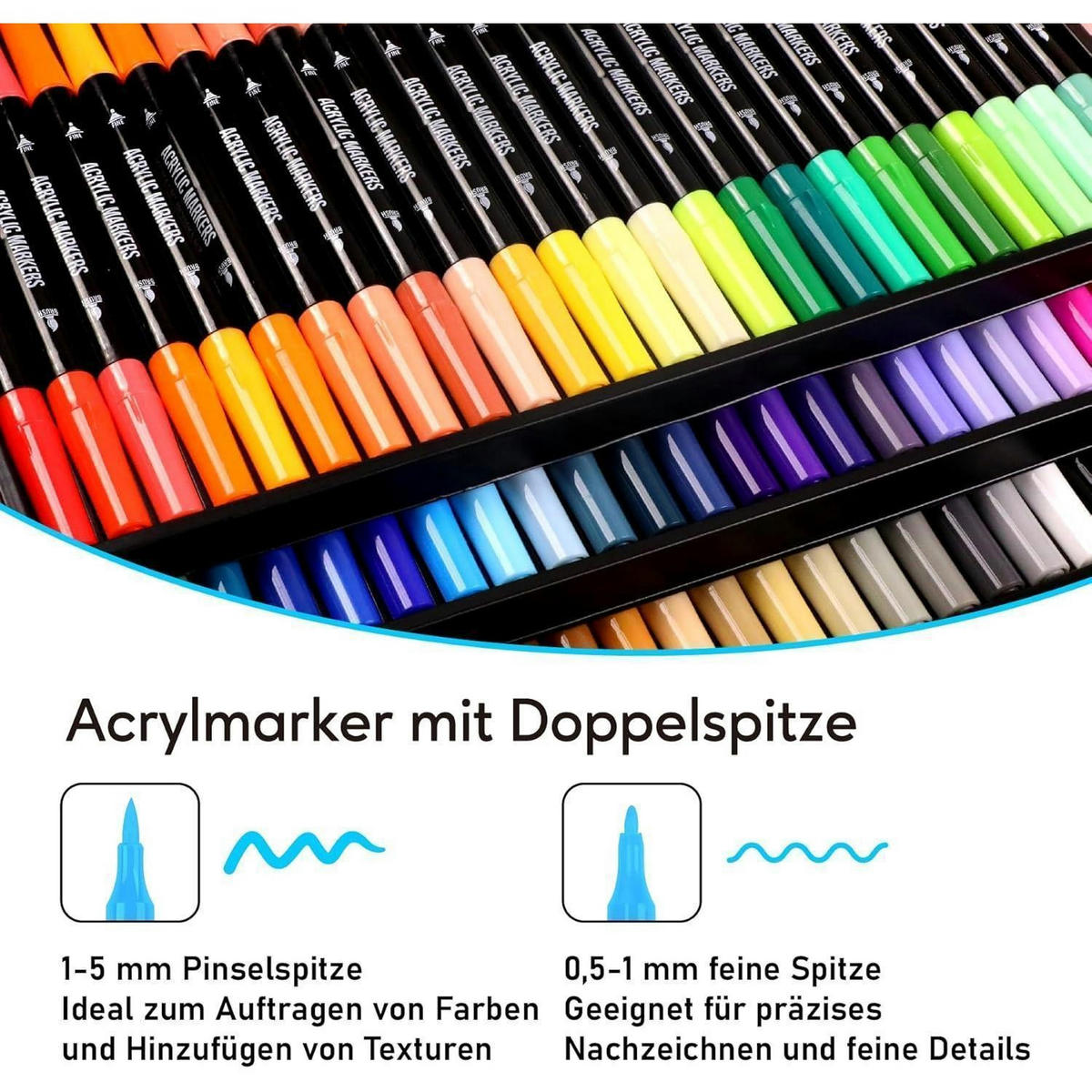 ACRYLSTIFTE 72-teiliges Set mit Doppelspitze - Multicolor, Kunststoff (10/10/15cm)