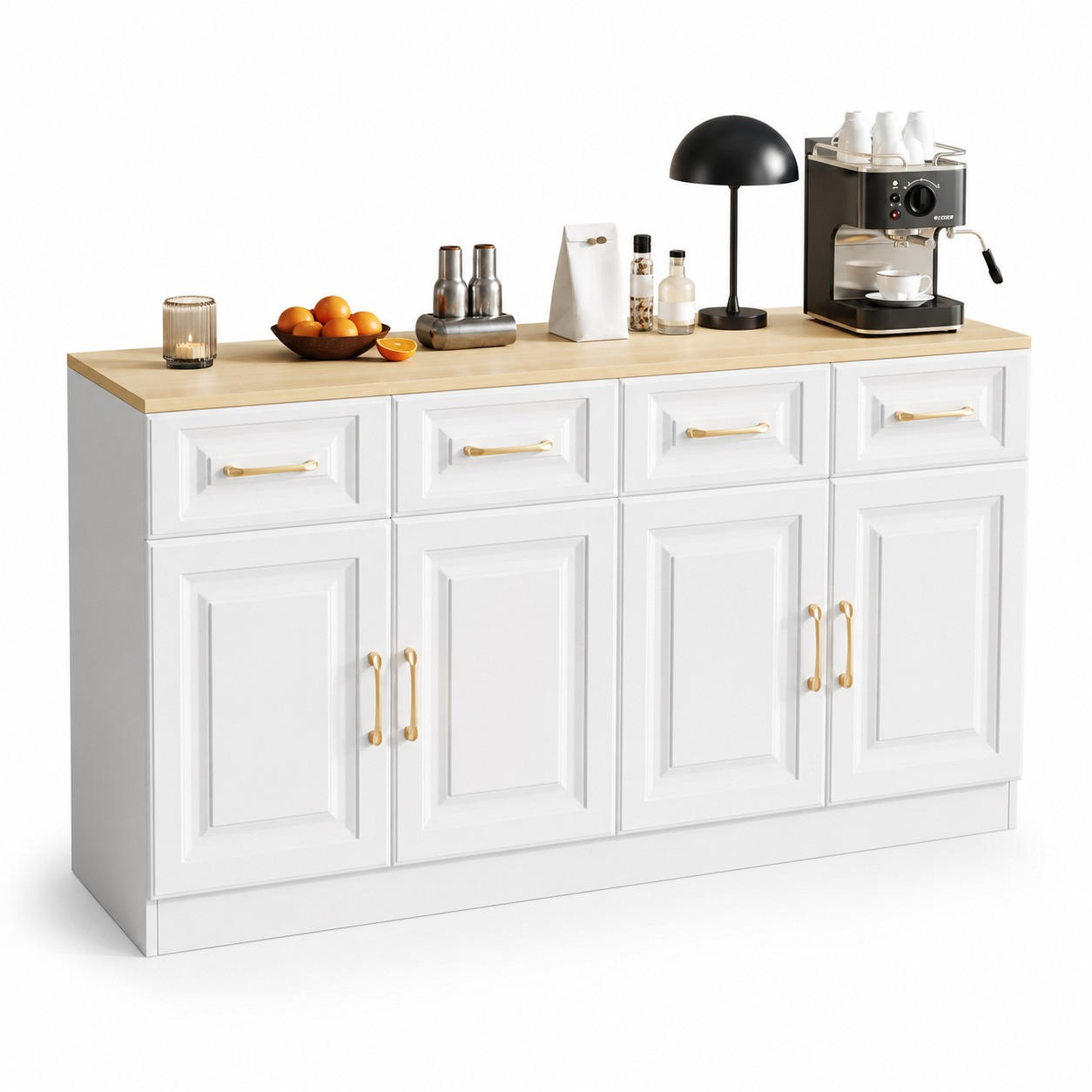 SIDEBOARD i vit med 4 skjutdörrar i ladugårdsstil och 4 lådor, B140/D40/H75cm - Vit/Ekfärgad, Träbaserade material (140/75/40cm) - STILVORA