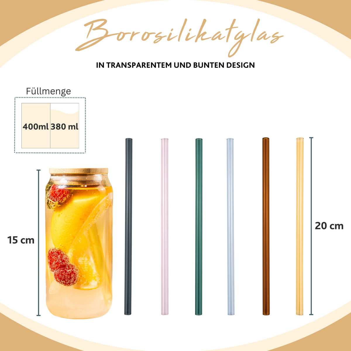 GLÄSER SET mit Strohhalmen - Transparent, Glas - Sänger