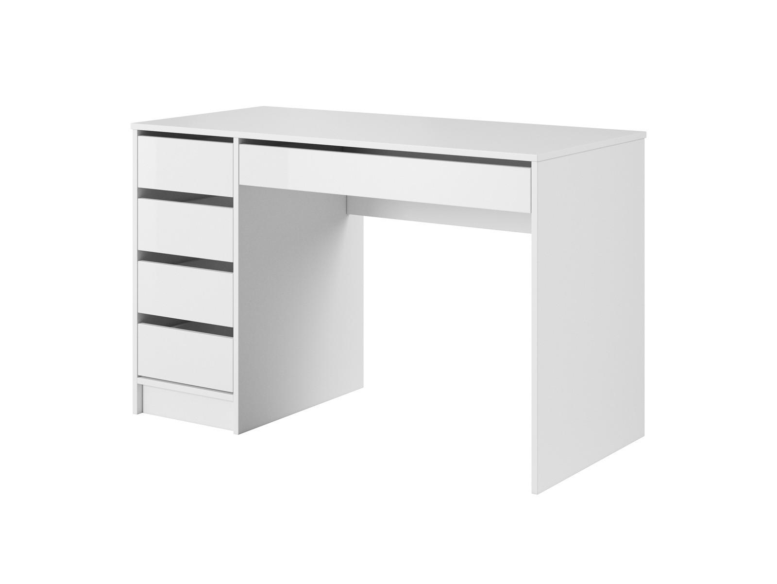 SCHREIBTISCH MIA 120 cm Weiß Hochglanz - mit 5 Schubladen, beidseitig montierbar - Weiß Hochglanz, Holz/Holzwerkstoff (55/120/75cm) - Ravio