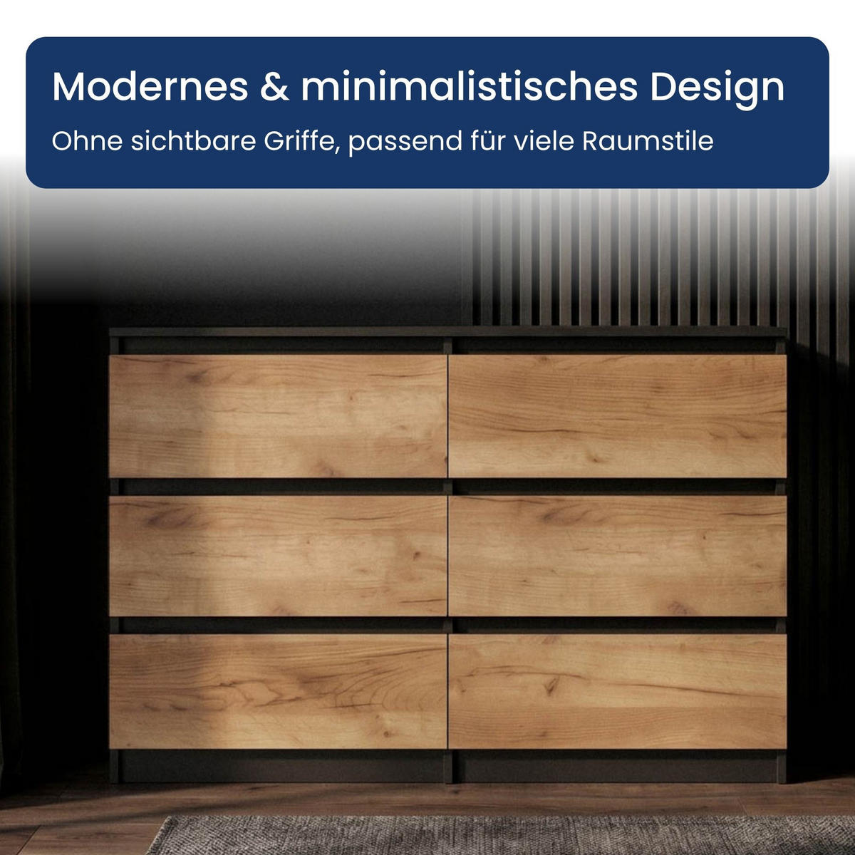 KOMMODE mit fünf Schubladen in Schwarze Craft-Eiche - Schwarz/Naturfarben, Holzwerkstoff (120/77/40cm) - Home Collective
