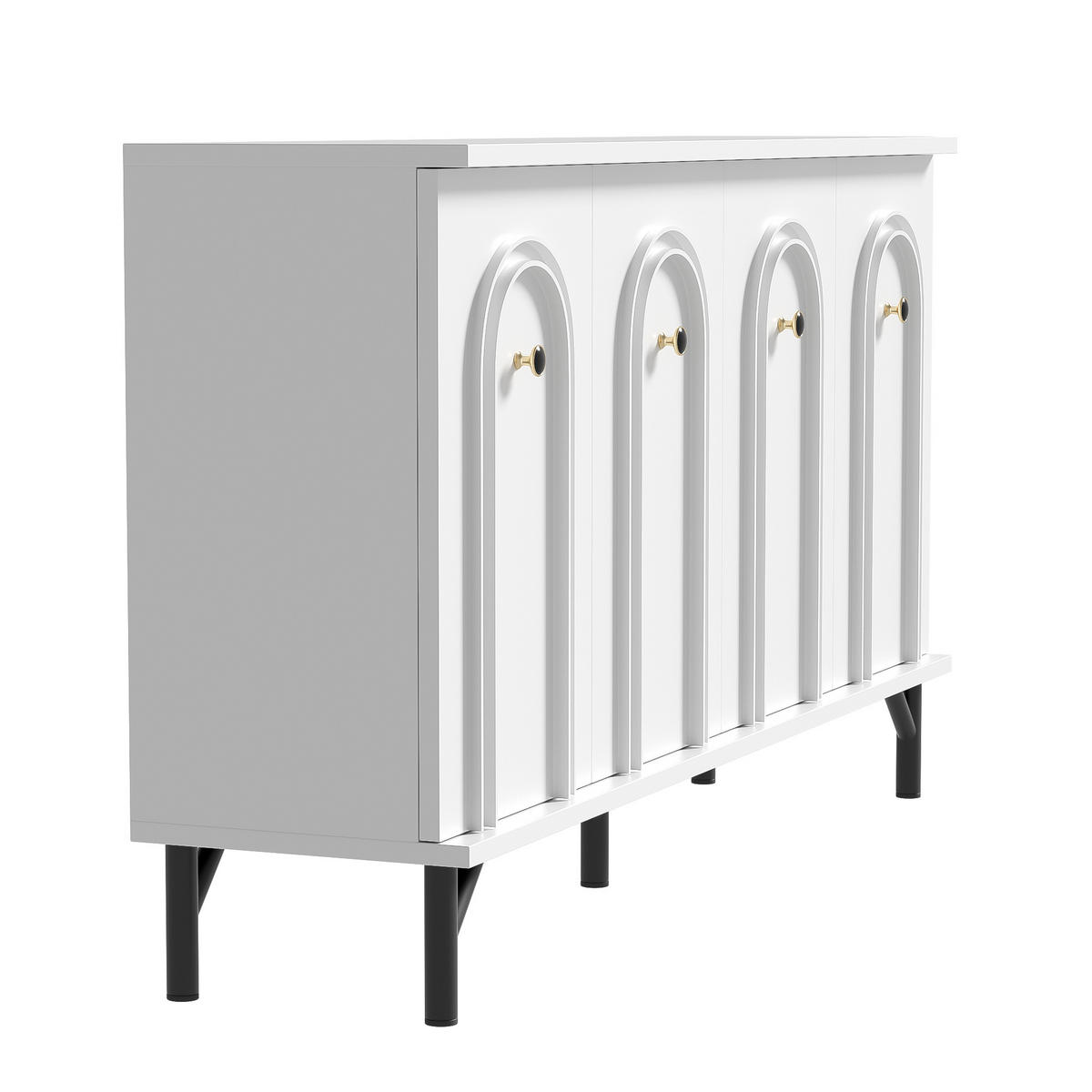 SIDEBOARD mit 4 Türen, 3D-Bogenfront, modernes Stauraummöbel mit Soft-Close, 140/34/78 cm, Weiß - Weiß, Holzwerkstoff (140/78/34cm) - Redom