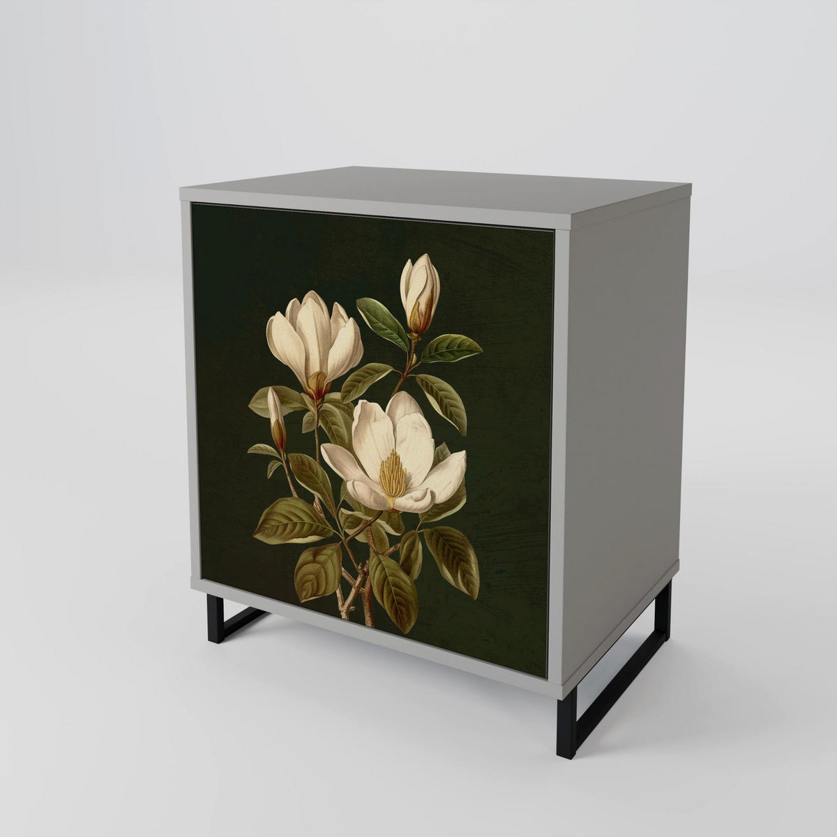 SIDEBOARD FLORAL NOIR, Grau, 57,5x42x75,5 cm, Goldfarbene Metallfüße - Goldfarben/Multicolor, Holzwerkstoff/Metall (57.5/75.5/42cm) - SpaceRebels