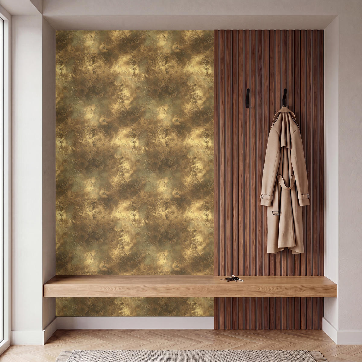 TAPETE - Antik - Metallic-Look - Gold - 120x200 cm - Messingfarben, Papier (120/200cm) - OnlyWow