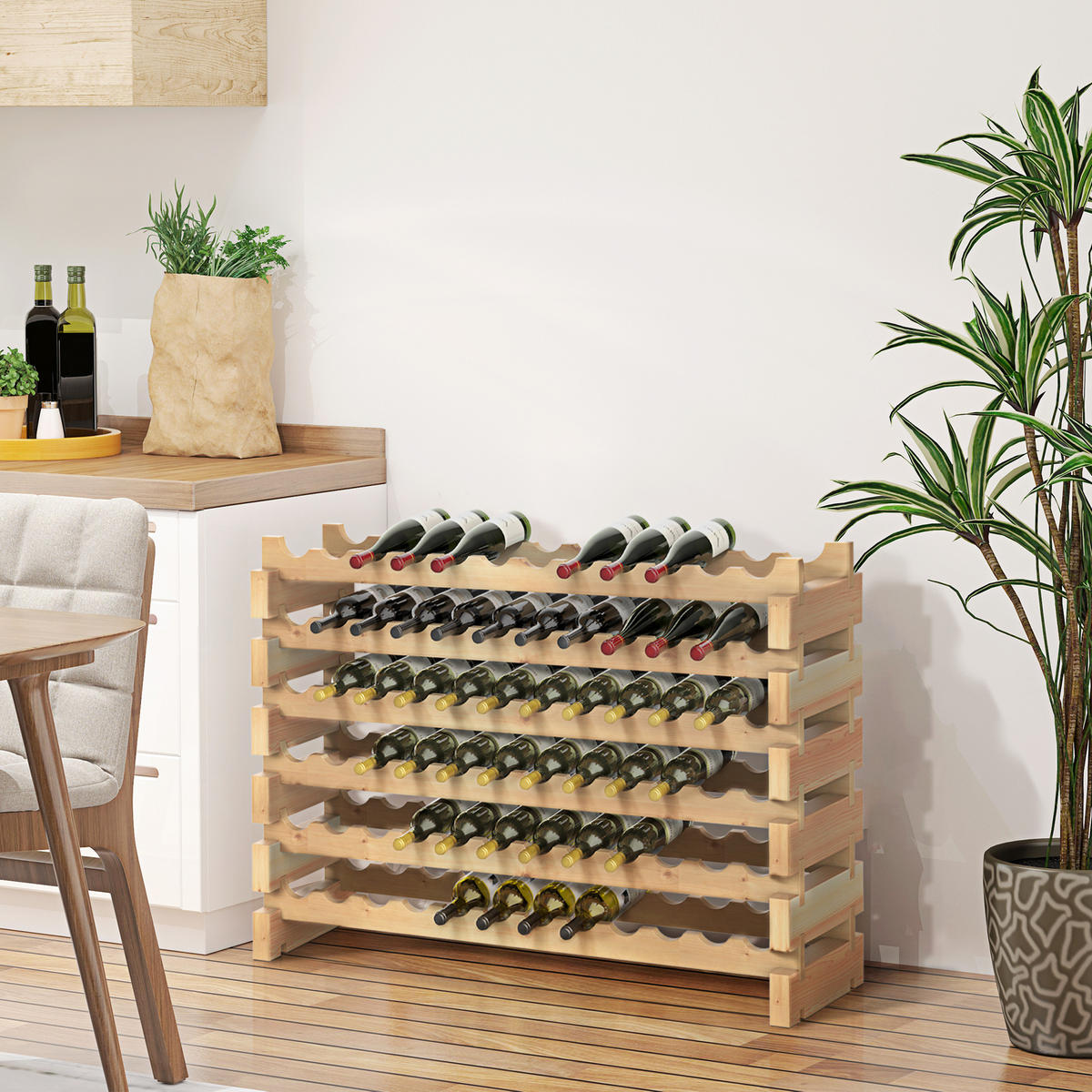 WEINREGAL, 72 Flaschen, Naturholz, 6-stöckig, massives Tannenholz, 114cm - Multicolor, Metall (114/85/28cm) - FORIOUS