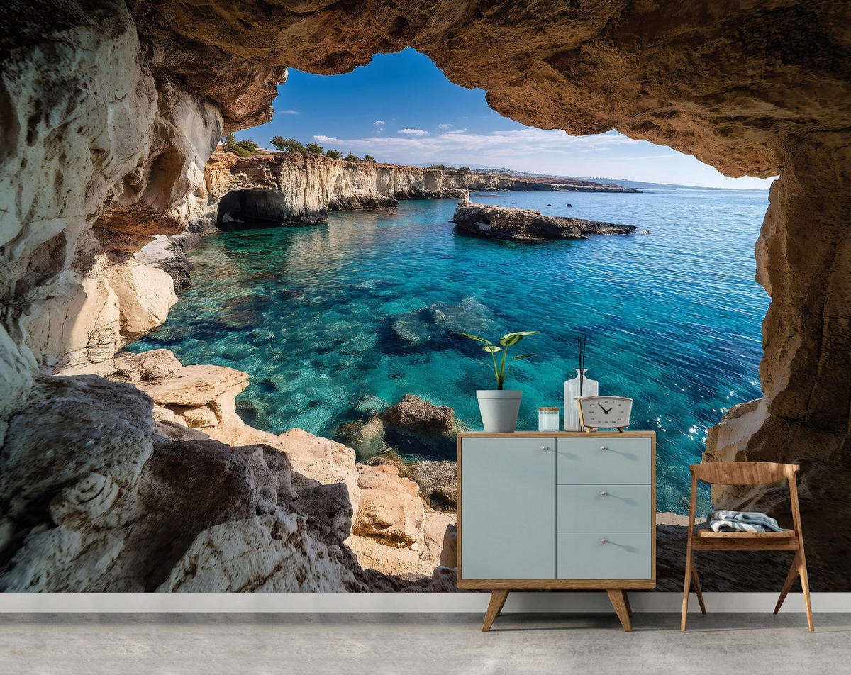 FOTOTAPETE 3D Höhle Braun 350x250 cm - Multicolor, Papier (350/250cm) - Wallarena