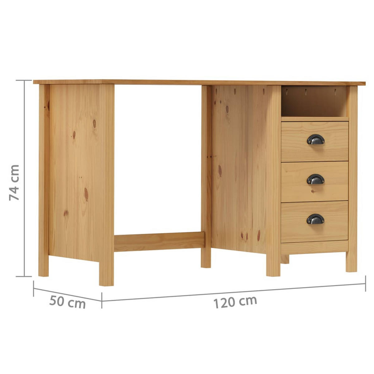 SCHREIBTISCH Hill mit 3 Schubladen 120/50/74 cm aus Kiefernholz - Braun, Holz (50/120/74cm) - vidaXL