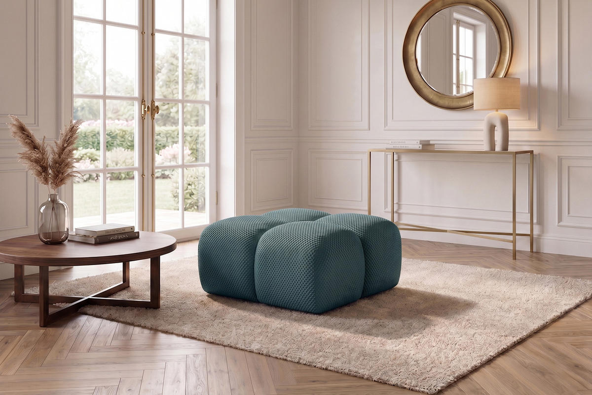 HOCKER, Pouf, Strukturierter Premiumstoff Sonic, Azurblau, Averro - Blau, Holz (88/42/88cm) - Kaiser Möbel