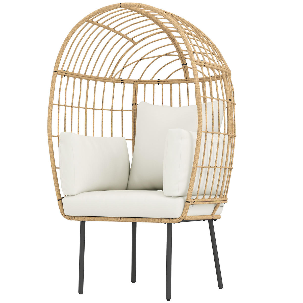 RATTANSESSEL DE-06740 mit abnehmbarem Kissen & Polster Beige - Beige, Kunststoff/Metall (80/155/95cm) - ComfortXL