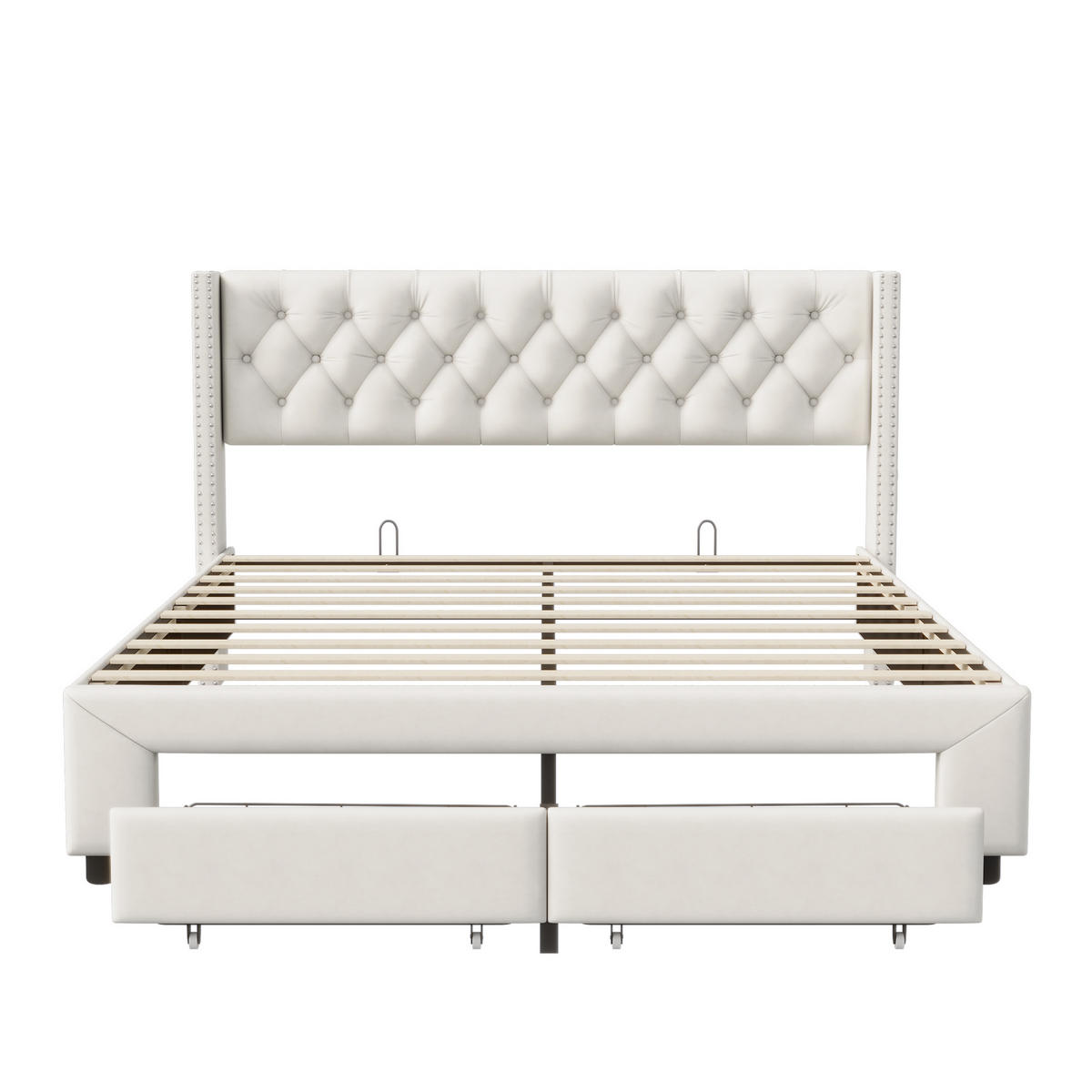 POLSTERBETT 160x200 cm, 2 Fußschubladen, LED-Leiste, Doppel-USB, beiger Samtstoff - Beige, Holz (160/200cm) - BRILVERDE