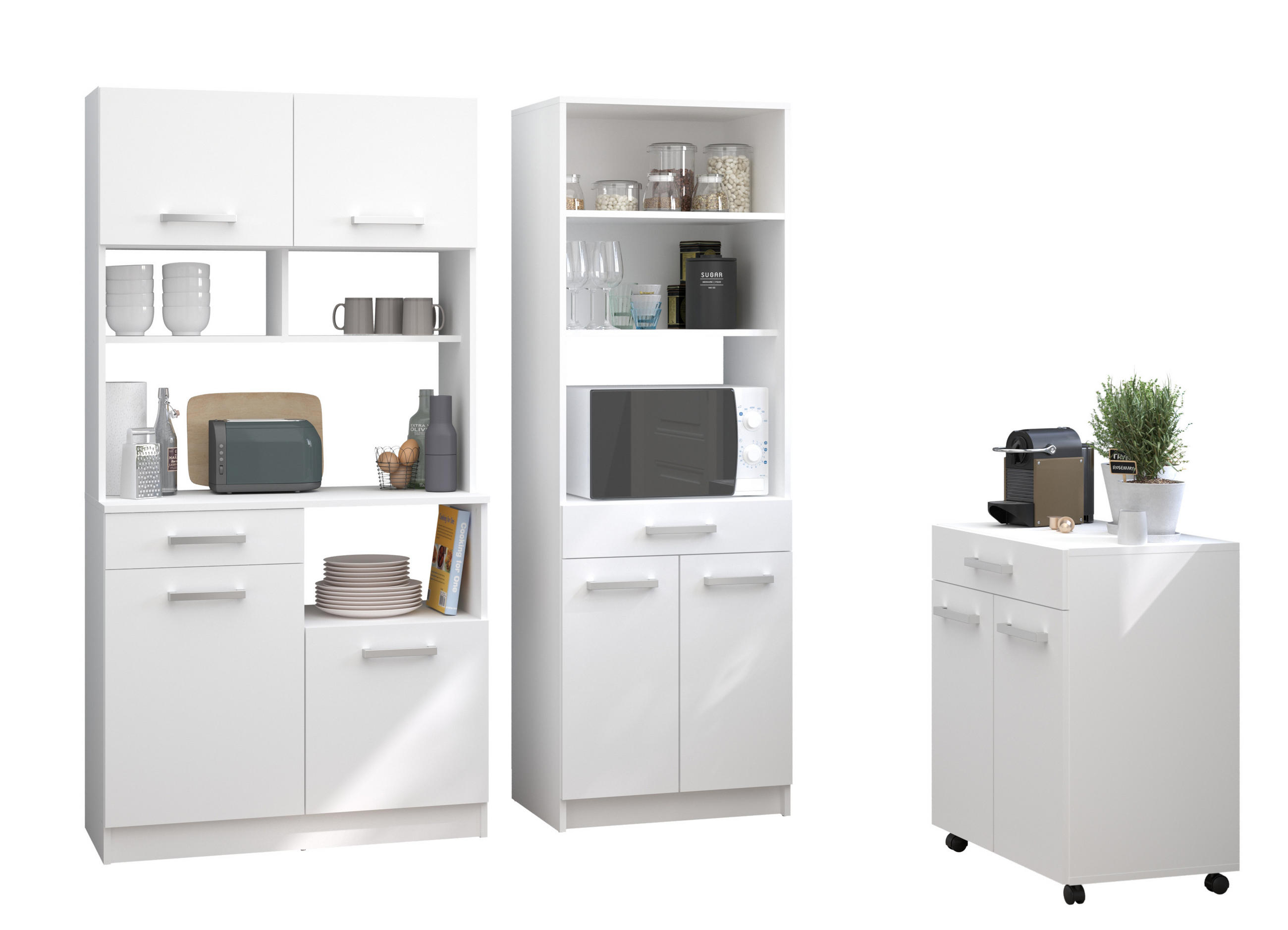 KÜCHENMÖBEL Uno 4 in Weiß 3teilig Küchenbuffet mit Beistellschrank - Weiß, Holzwerkstoff (80/200/120cm)