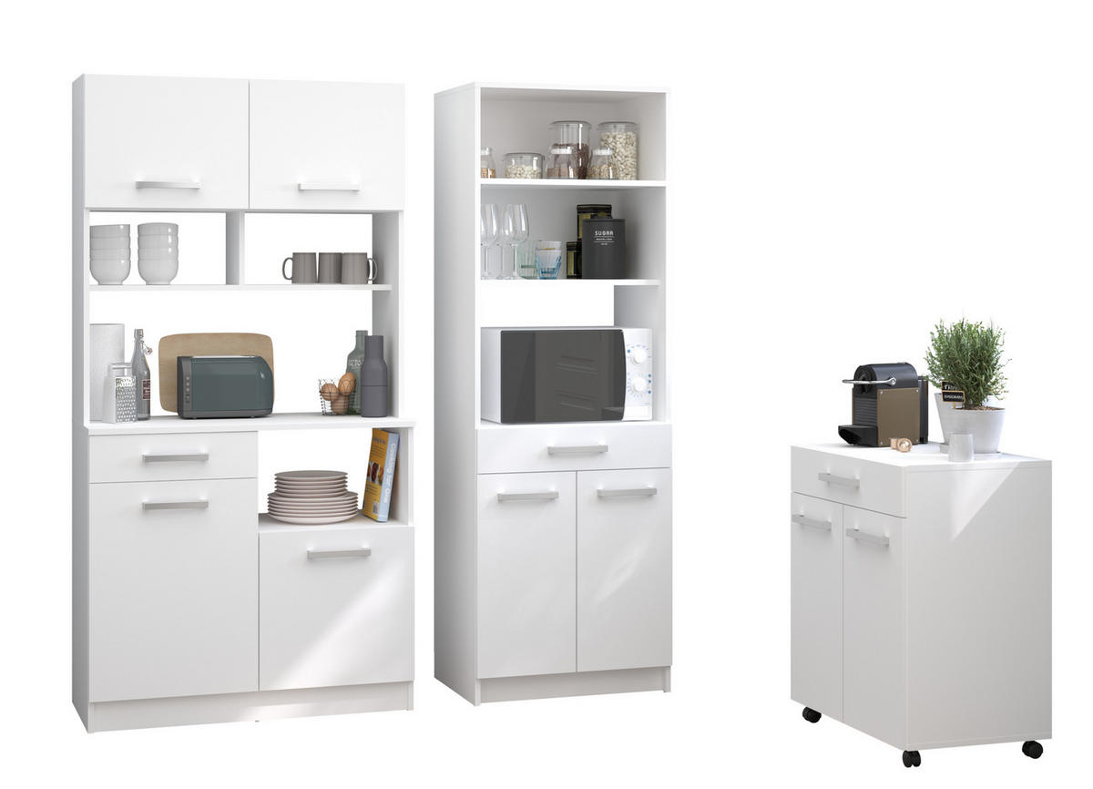 KÜCHENMÖBEL Uno 4 in Weiß 3teilig Küchenbuffet mit Beistellschrank - Weiß, Holzwerkstoff (80/200/120cm)