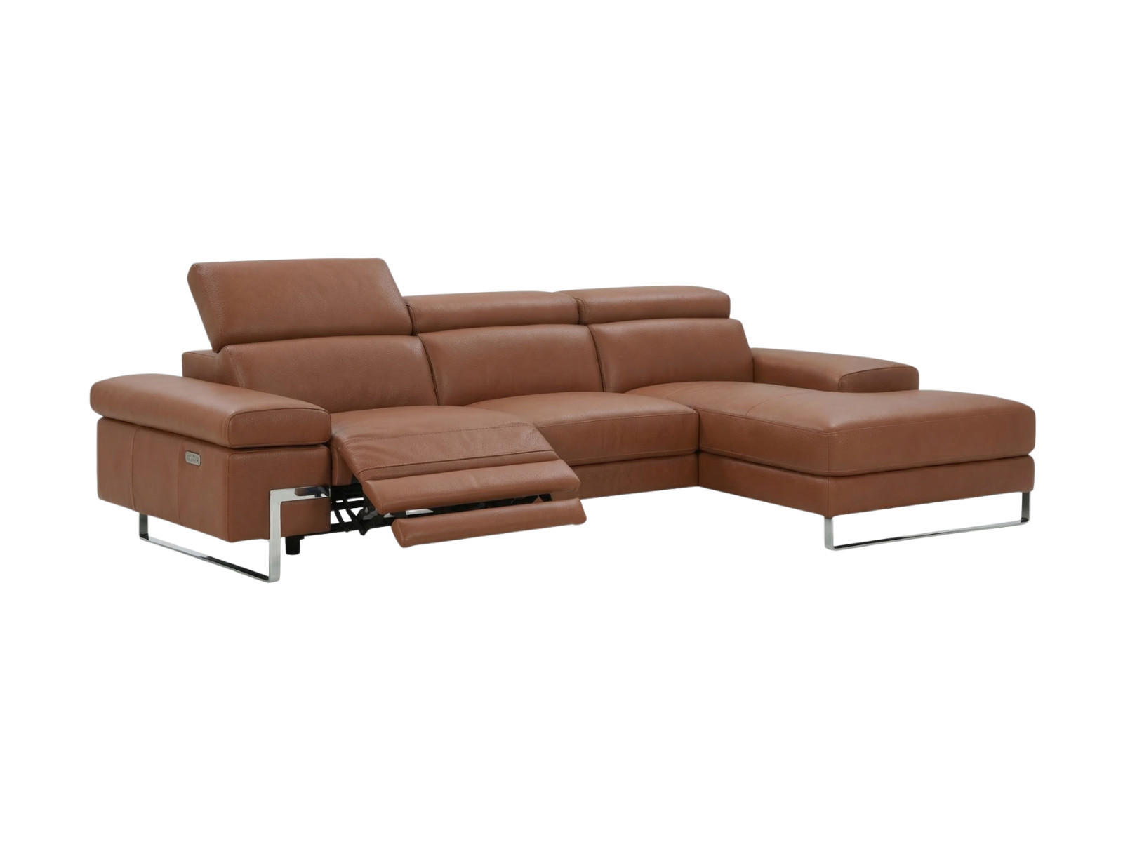 ECKSOFA Lete Echtleder mit 1 x Relaxfunktion Cognacbraun - Cognac, Leder/Metall (160/232cm)