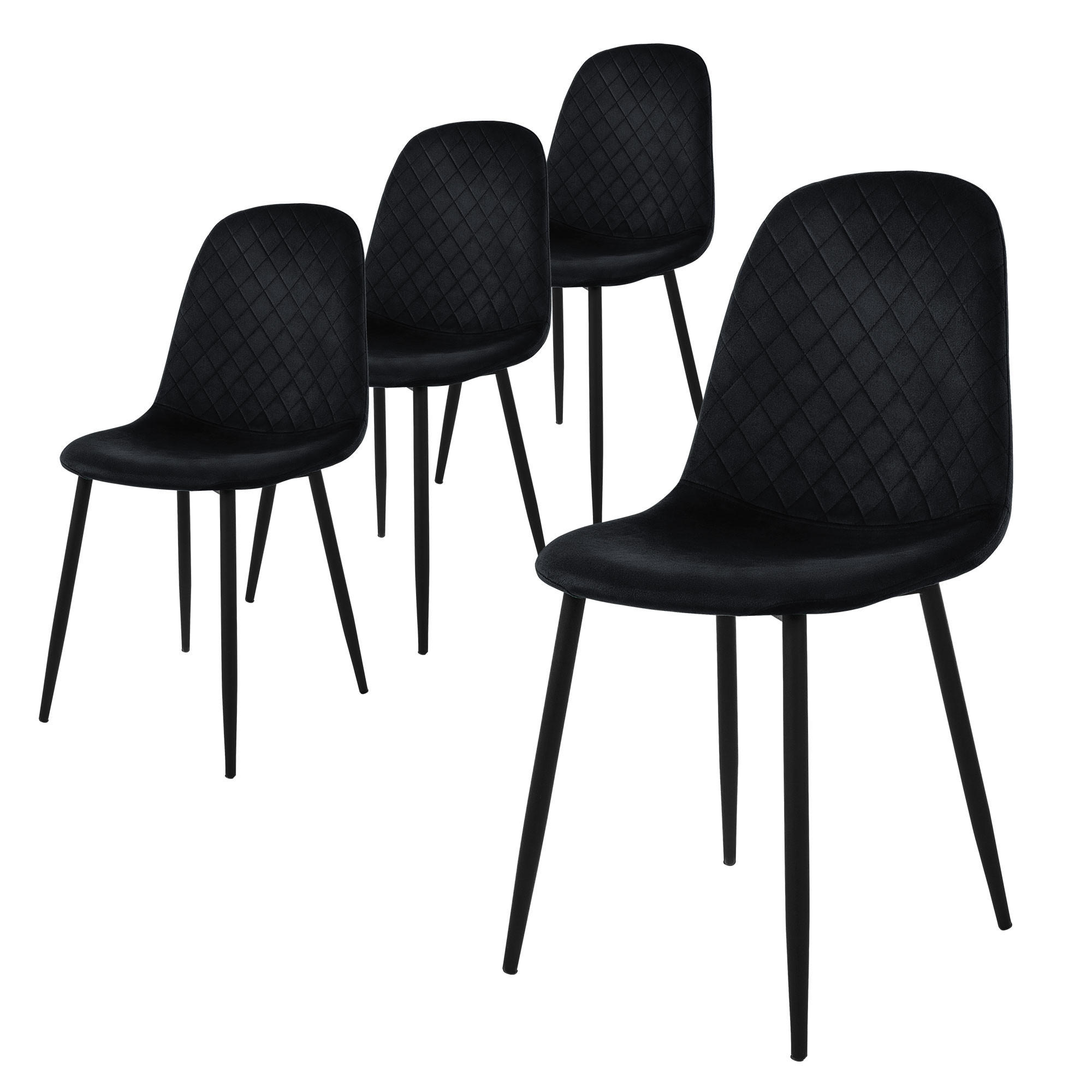 STUHL Samt Schwarz 4er Set - Schwarz, Metall (51/89/44cm) - ML-DESIGN