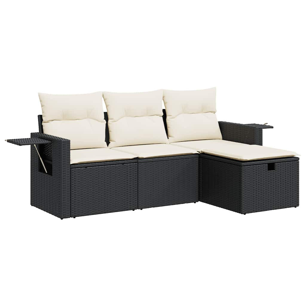 GARTEN-SOFAGARNITUR 4Er Set Mit Kissen Schwarz Poly Rattan - Schwarz, Kunststoff - vidaXL