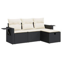 GARTEN-SOFAGARNITUR 4Er Set Mit Kissen Schwarz Poly Rattan - Schwarz, Kunststoff - vidaXL