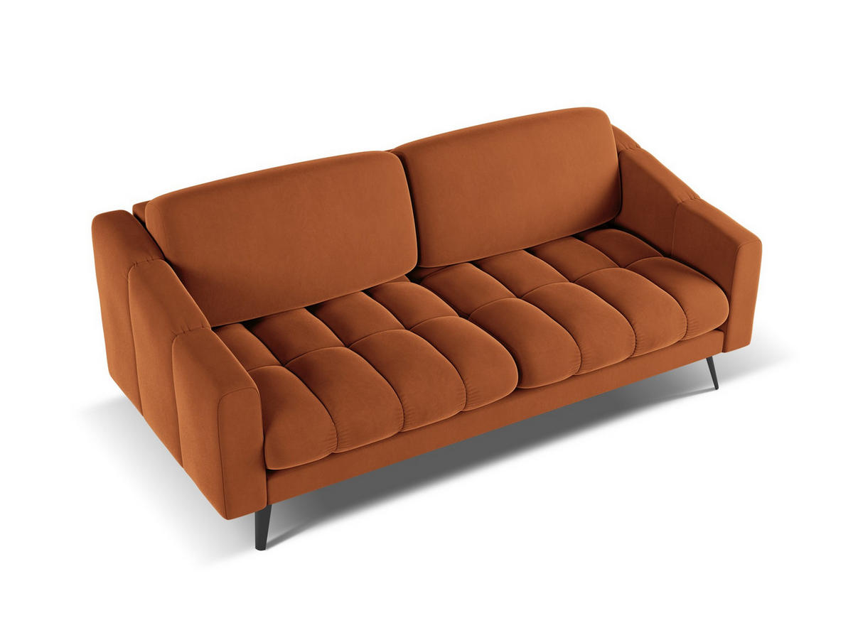 3-SITZER SOFA Samt Stoff Orange - Terra cotta/Schwarz, Textil/Metall (202/80/95cm) - Makamii