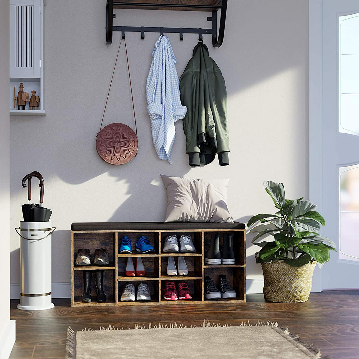SCHUHSCHRANK mit sitz, braun, 44 paare - Braun, Holzwerkstoff (104/48/30cm) - A2A Home