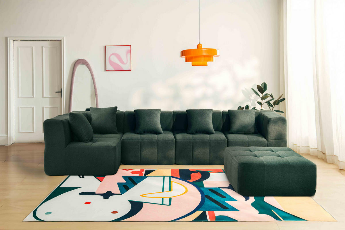 WOHNLANDSCHAFT Bouclé-Stoff Waldgrün - Waldgrün, Textil (340/73/190cm) - MILYsofa