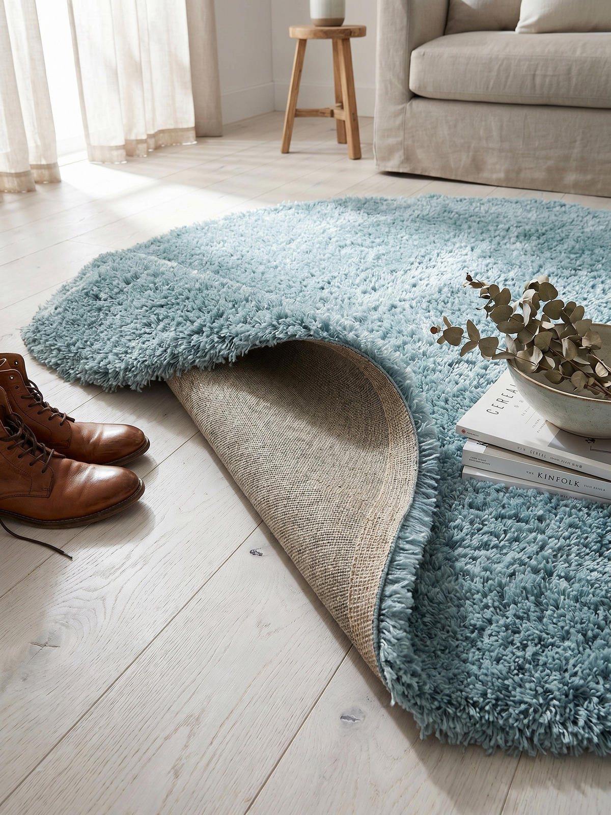 TEPPICH Hochflor Shaggy Einfarbig Weich Flauschig Waschbar Rund Blau 200x200 cm – SALZACH - Blau, Textil (200/200cm) - KADIMA DESIGN
