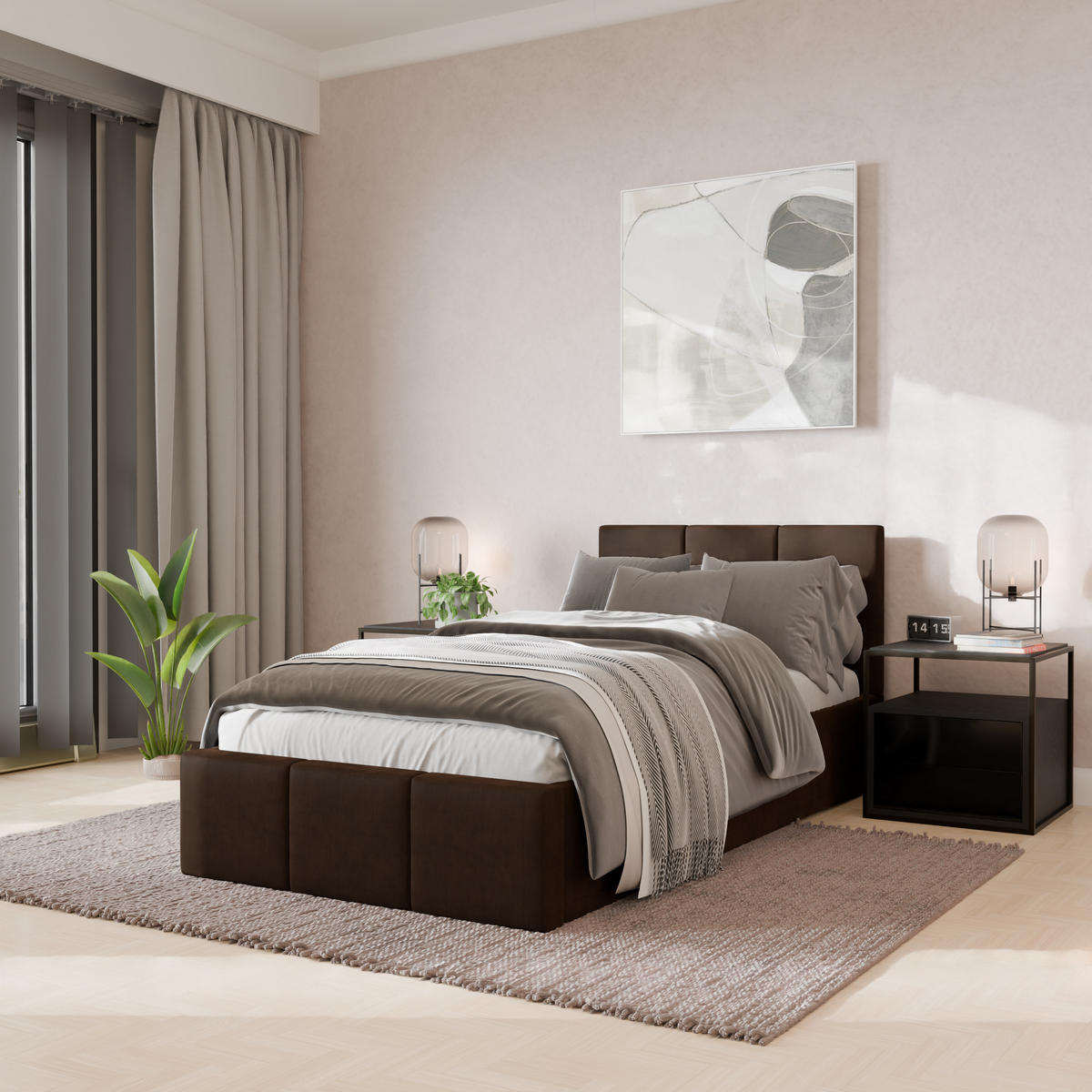 POLSTERBETT für Schlafzimmer Bett mit Stauraum Braun 90x200cm Kopfteil 100cm - Braun, Holzwerkstoff/Metall (90/200cm) - Muralo