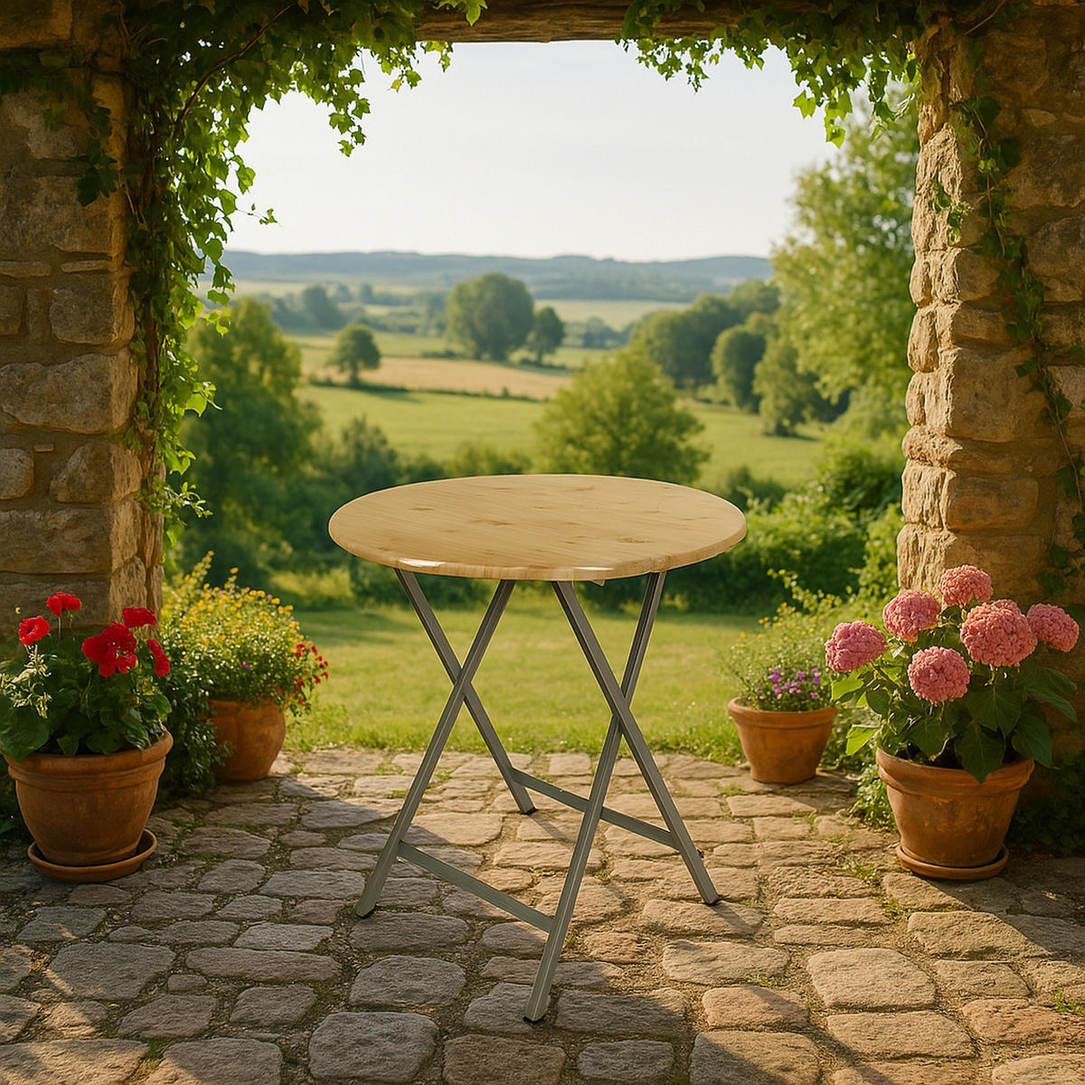 STEHTISCH Zülpich aus Metall + Holz (Nadelholz) 78cm - Braun, Metall (78/78/110.5cm) - TPFGarden