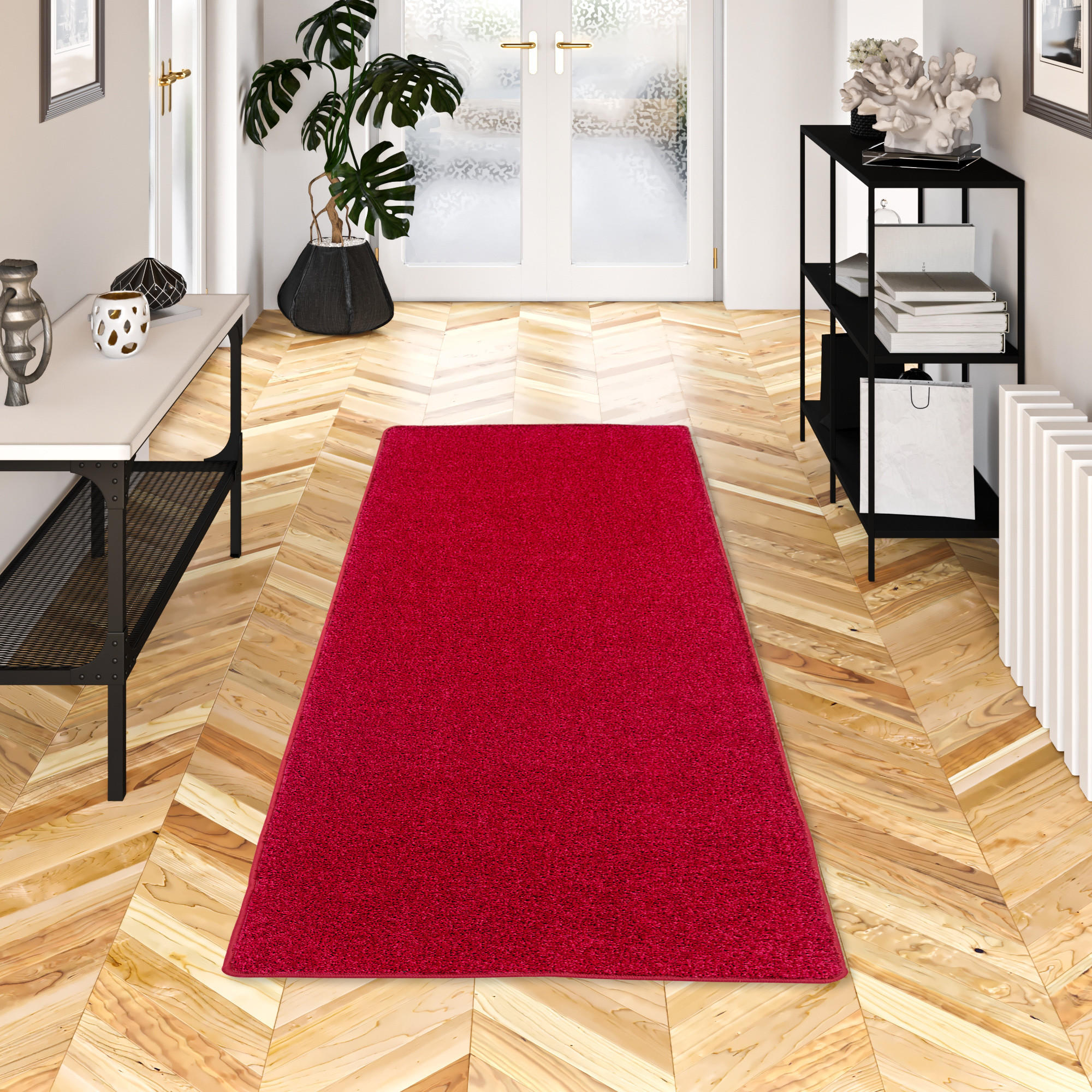 HOCHFLOR VELOURS TEPPICH LÄUFER MONA - Rot, Textil (80/320cm) - Snapstyle