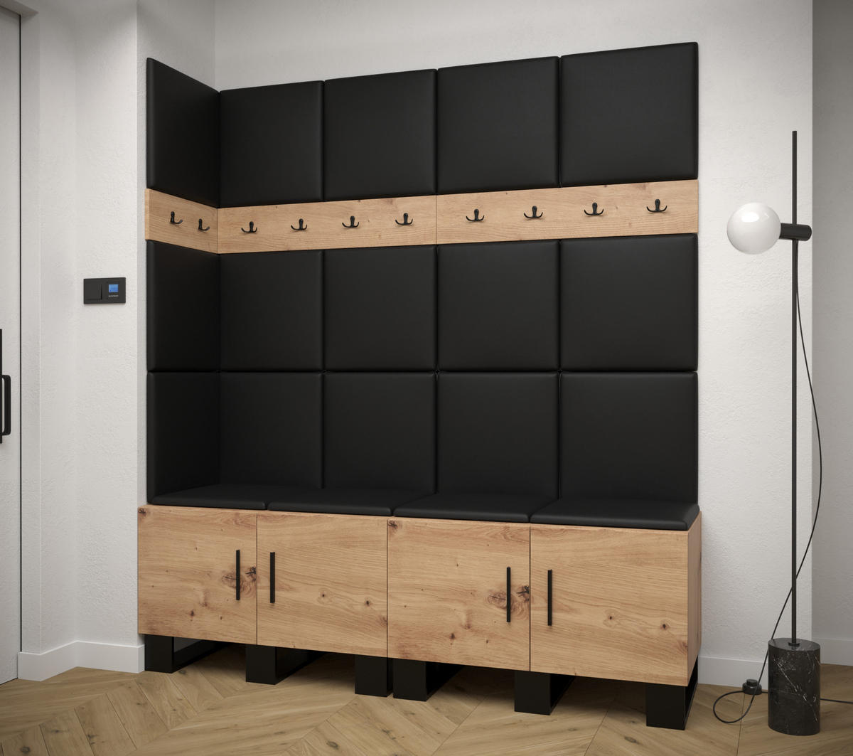 GARDEROBEN-SET 196/168/45,6 - Schwarz/Eiche Artisan, Holz/Kunststoff (168/196/45.6cm) - Abiks Möbel