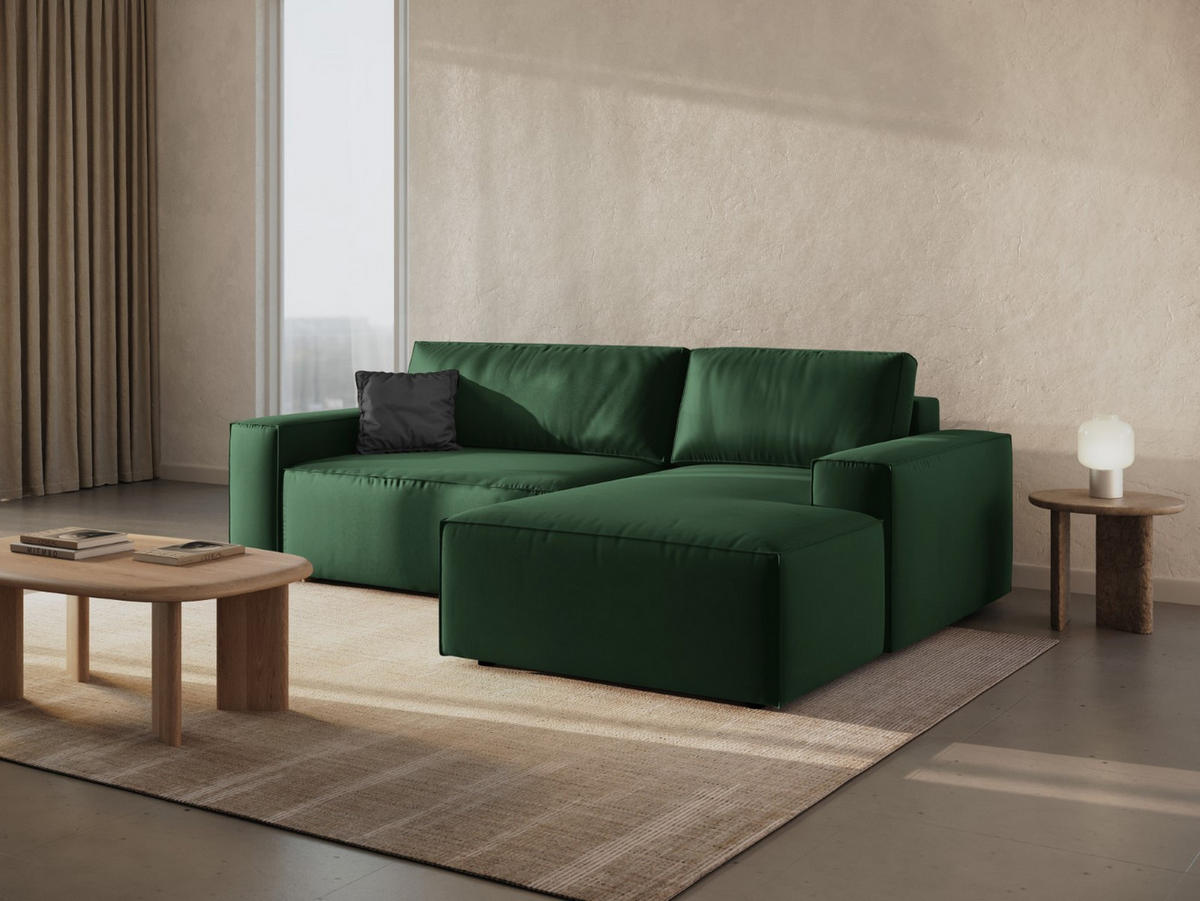 ECKSOFA ausklappbar rechts mit Container Jodie aus Samt flaschengrün 3 Sitzplätze - Dunkelgrün, Textil (151/246cm) - Micadoni
