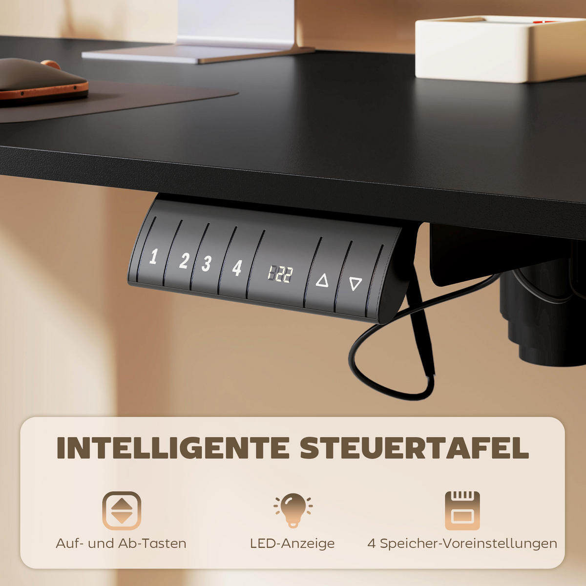 COMPUTERTISCH Schwarz elektrisch höhenverstellbar 140/70/116 cm - Schwarz, Holzwerkstoff (70/140/116cm) - PANGIVO