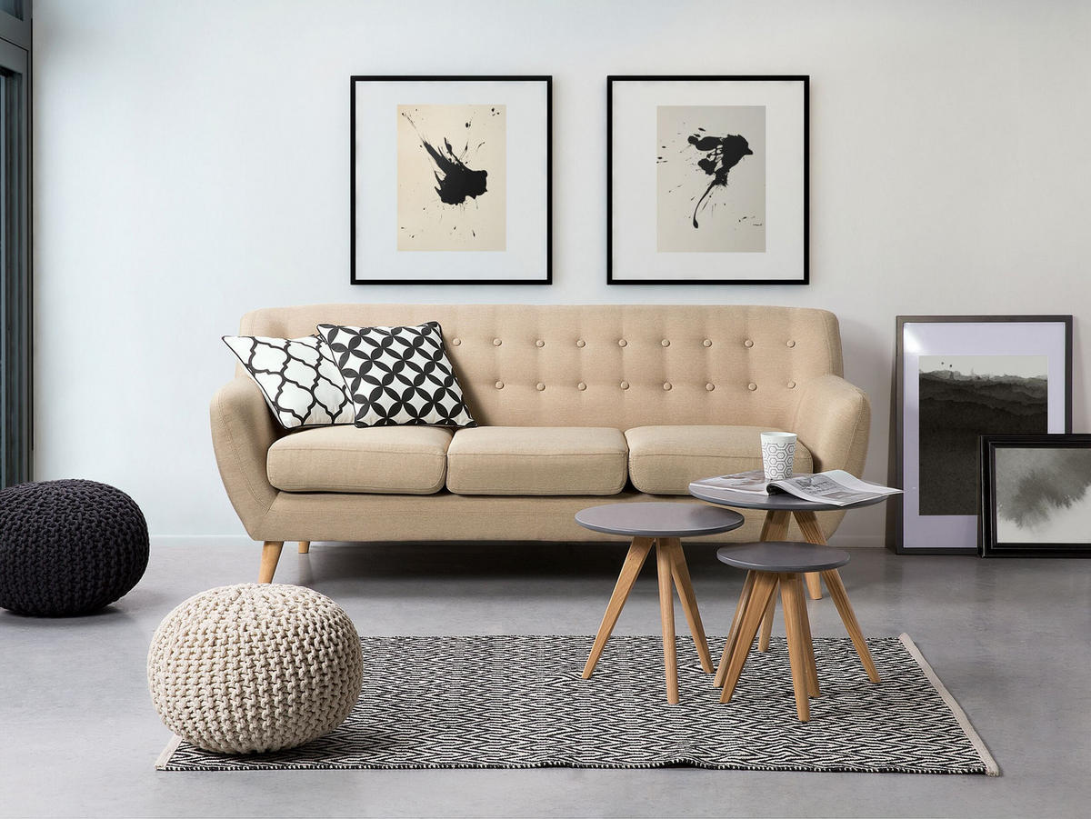 3-SITZER-SOFA Beige/Hellbraun Motala - Hellbraun/Beige, Textil (182/76/83cm) - Beliani