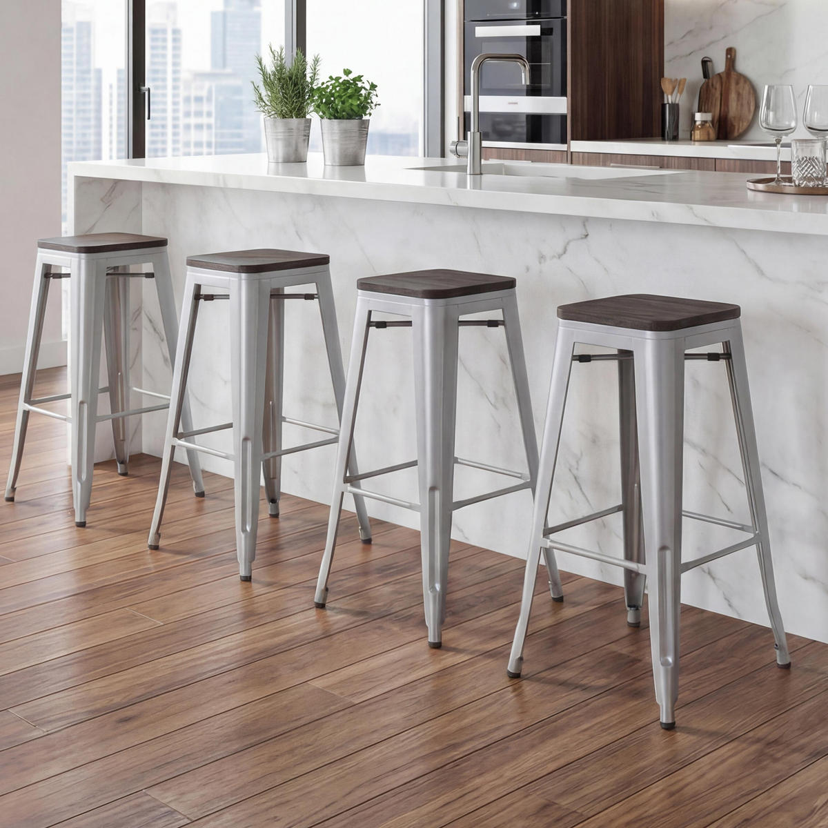 BARHOCKER Grau 4er-Set - Grau, Holz (42/76/42cm) - MCW