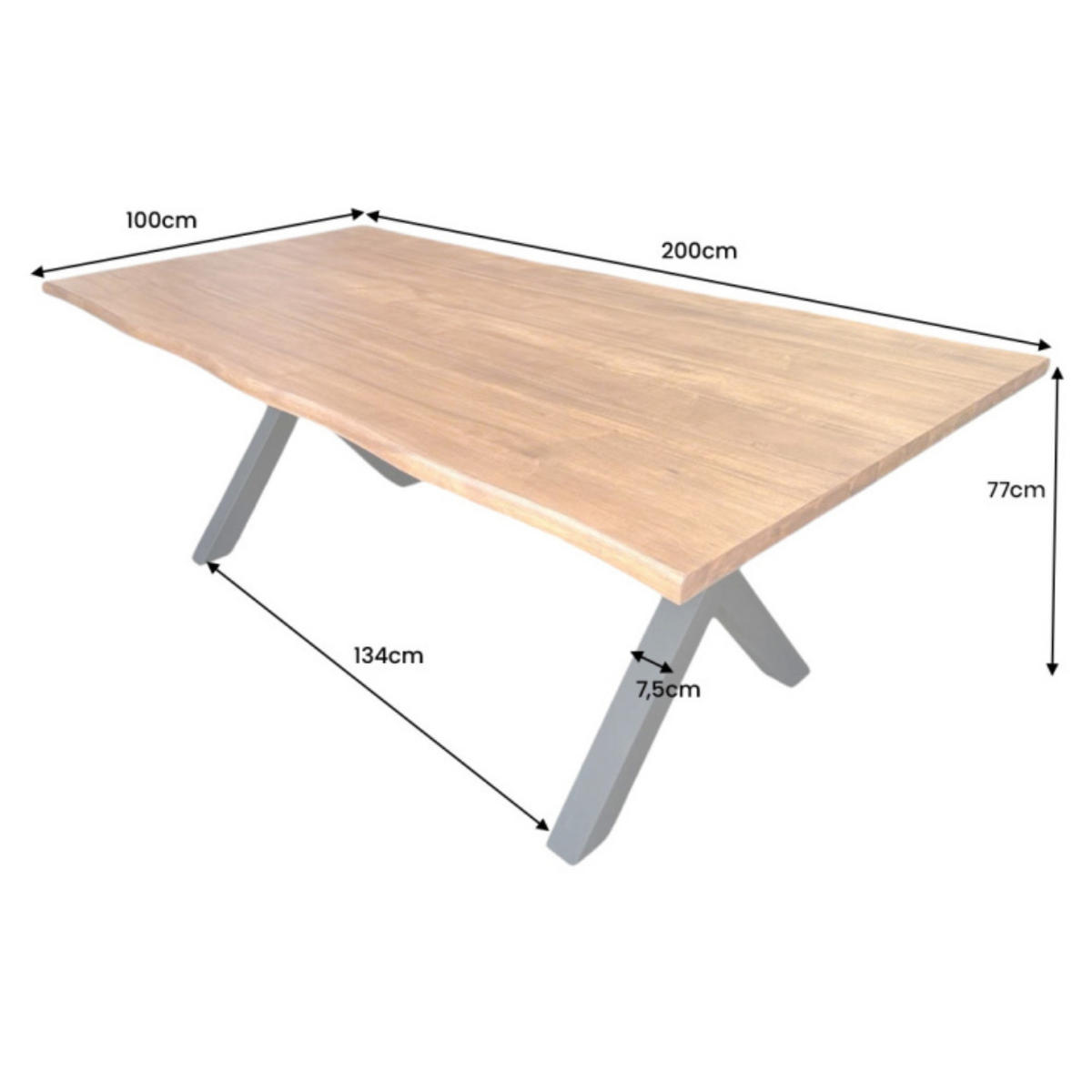ESSTISCH GENESIS Akazie Braun 200cm - Schwarz/Braun, Holz/Metall (100/200/77cm) - riess-ambiente
