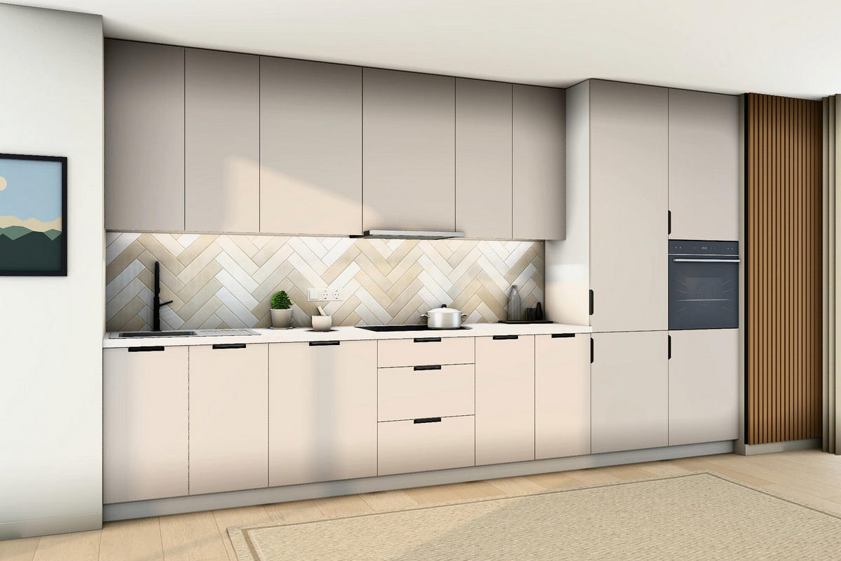KÜCHENZEILE Sorento Weiß & Beige – 400 cm – K58-G400 R - Beige/Schwarz, Holzwerkstoff/Metall (400/247/58cm) - ROYAL24_MARKT